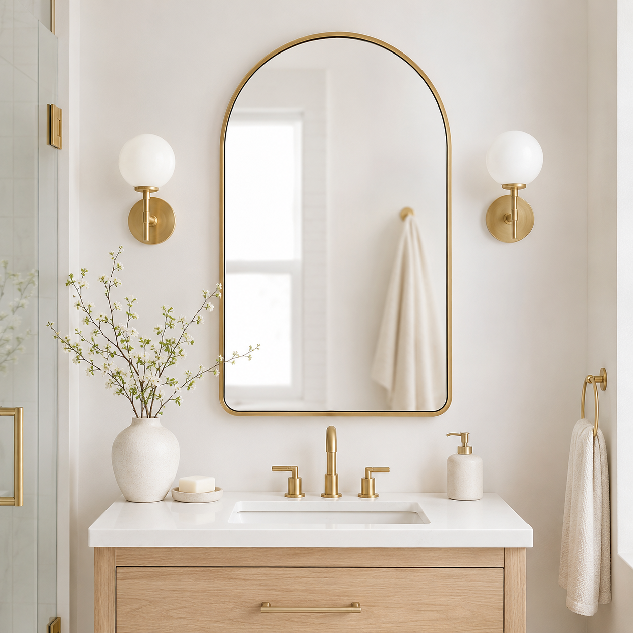 Contemporary Arched Bathroom Vanity Mirror Arch Wall Mirror |Stainless Steel Framed