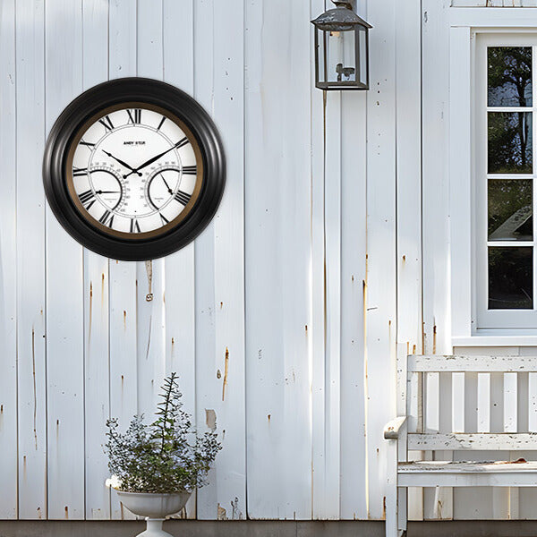 Contemporary Large Outdoor Wall Clock with Thermometer Waterproof Illuminated,24 Inch