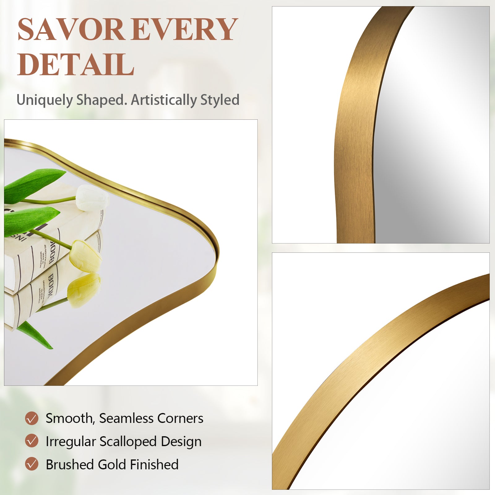 Open Box Like New:Contemporary Square Scalloped Bathroom Mirrors