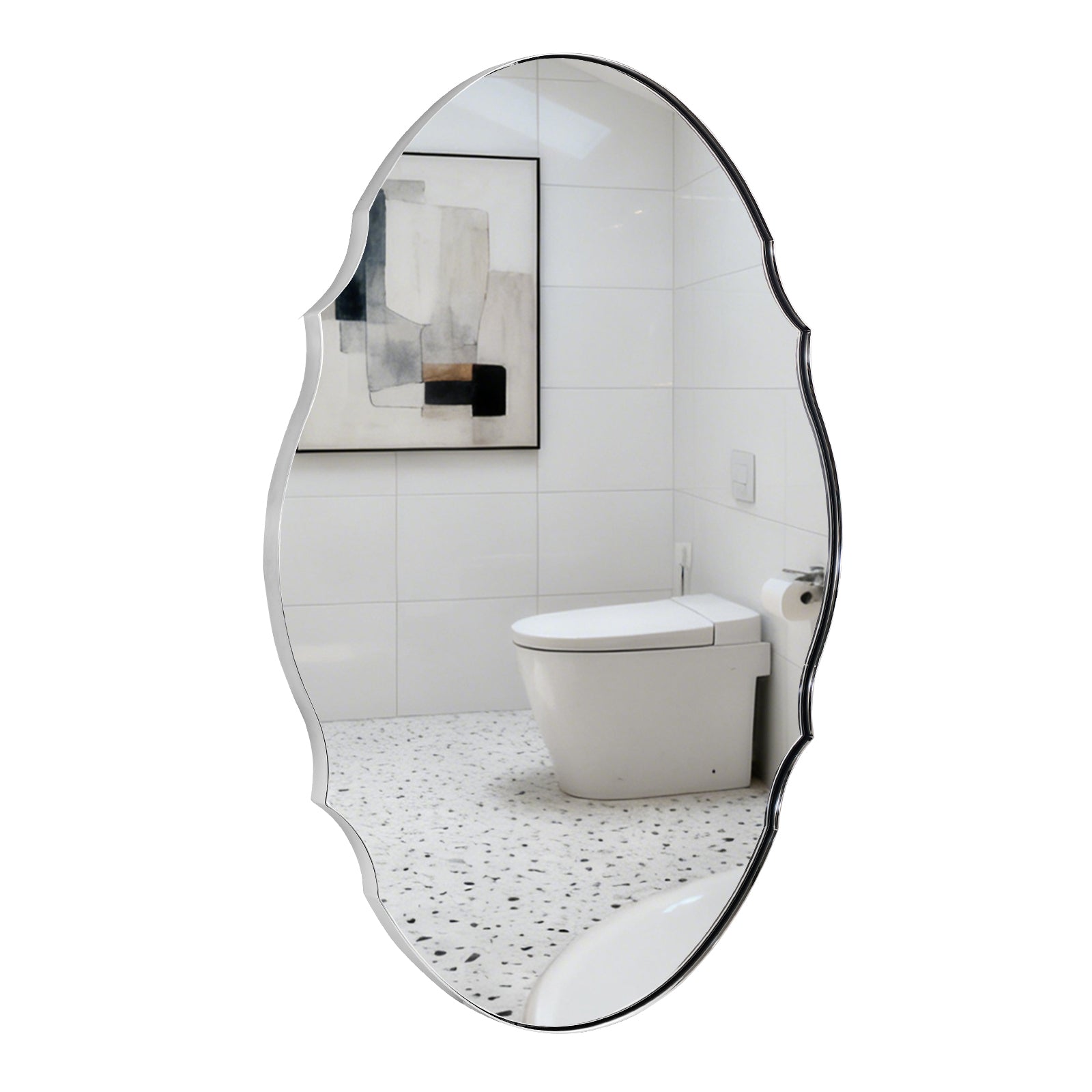 Contemporary Oval Scalloped Wall Mirror Irregular Bathroom Vanity Mirror| Stainless Steel Frame
