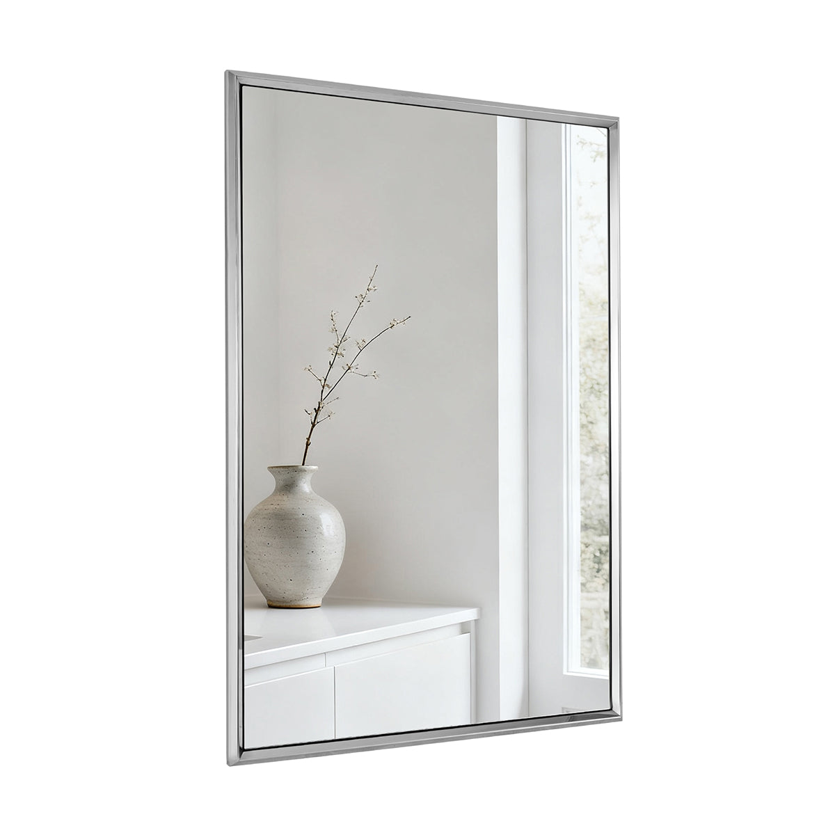 Luxury Beveled Stainless Steel Framed Rectangular Bathroom Vanity Mirror