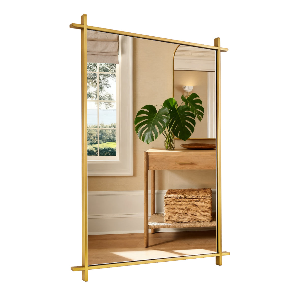 Vintage Cross Corner Rectangle Bathroom Wall Mirrors | Stainless Steel Framed