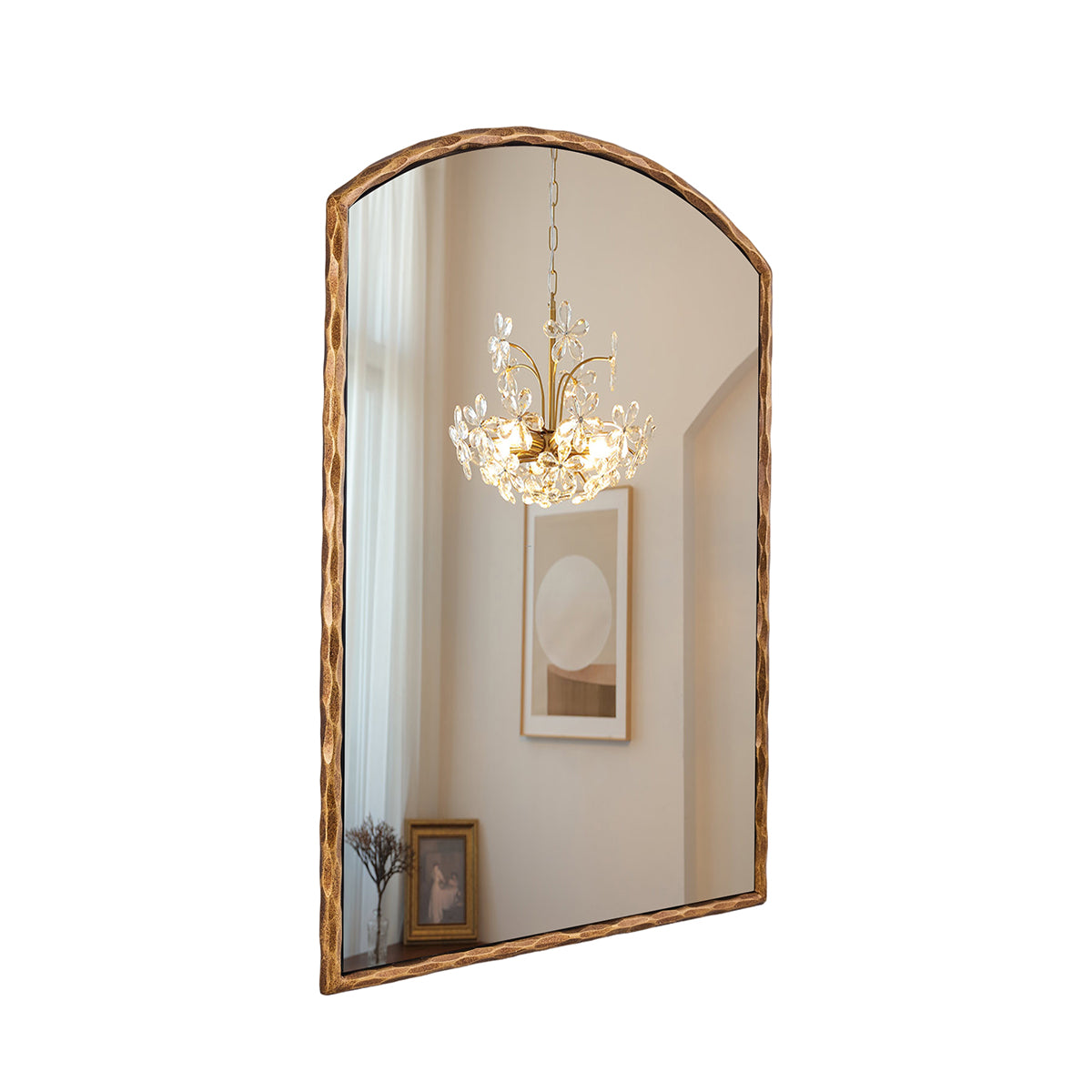 Vintage Hand-Forged Arched Top Mirror Hammered Wrought Iron Wall Mirror