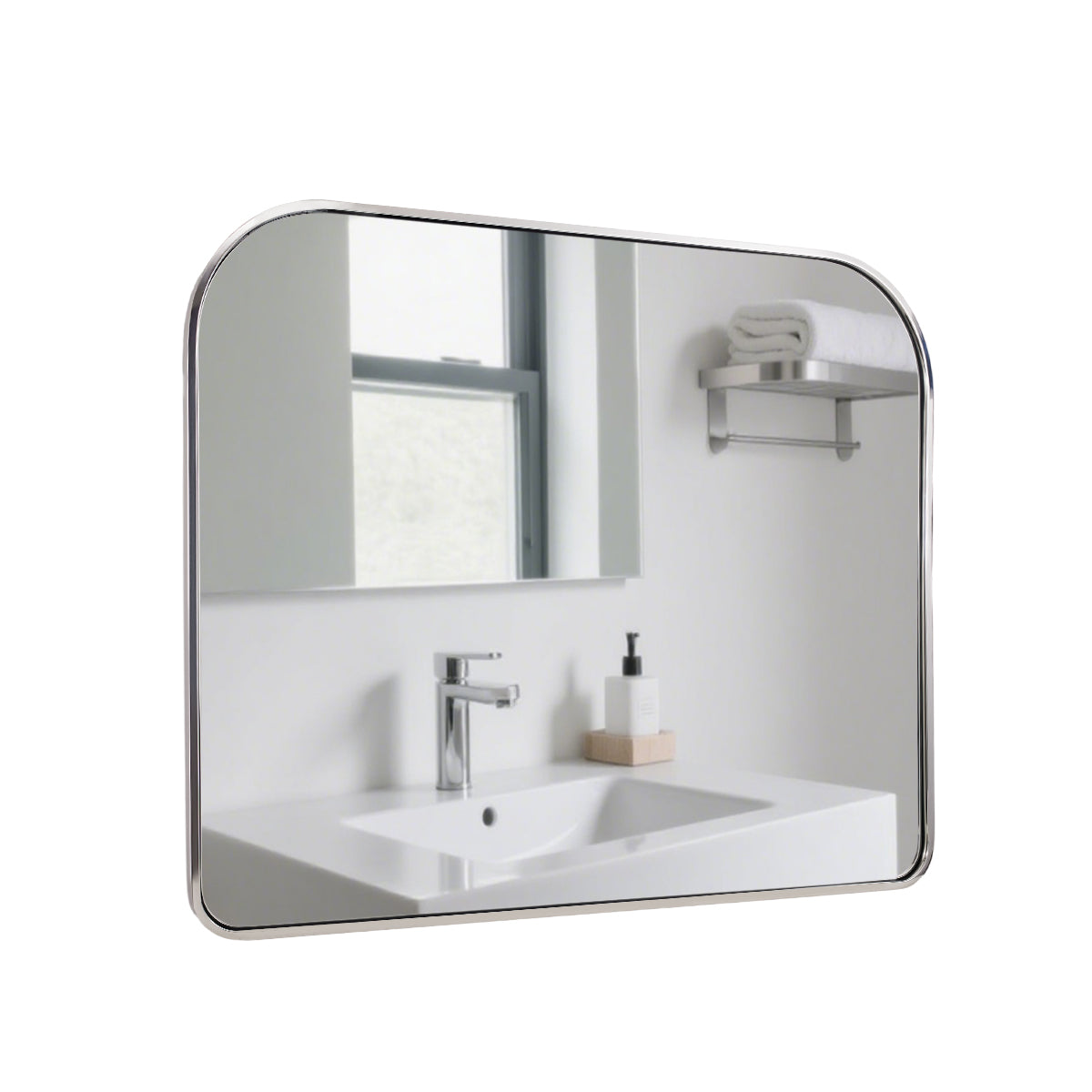 Anthropology Bold-Frame Wide Arch Mantel Mirror Bathroom Vanity Mirror ,Over the Fireplace | Stainless Steel Frame
