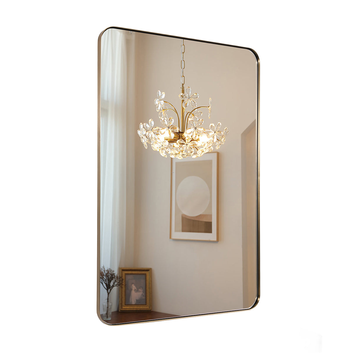 Modern Rounded Rectangle Mirror for Bathroom/ Vanity/ Wall | Stainless Steel Frame