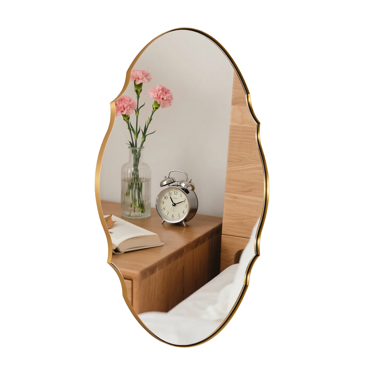 Contemporary Oval Scalloped Wall Mirror Irregular Bathroom Vanity Mirror| Stainless Steel Frame
