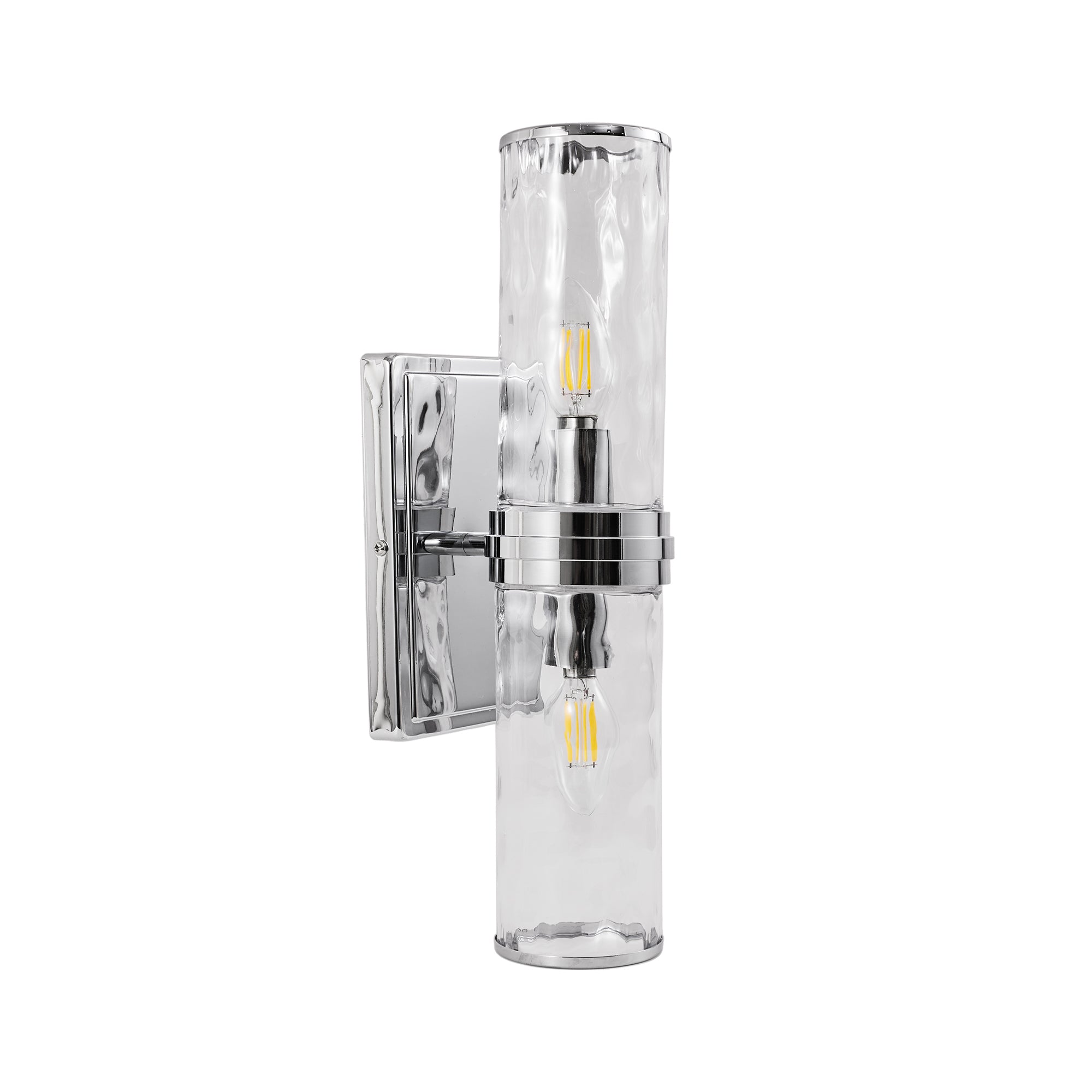 Elegant Hammer Glass Double-Cylinder Shade Wall Sconce Bathroom Light Fixture