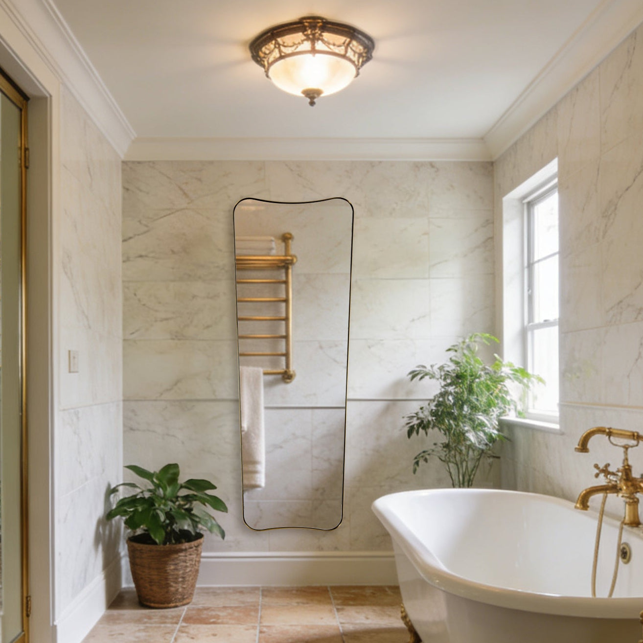 Asymmetrical Irregular Full Length Wall Mirror |Stainless Steel Frame