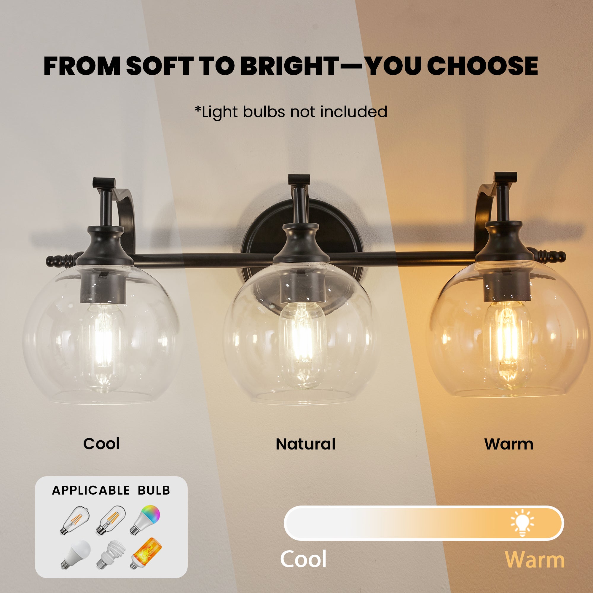 Modern Clear Globe Glass Shade Metal Crank Frame Bathroom Sconces