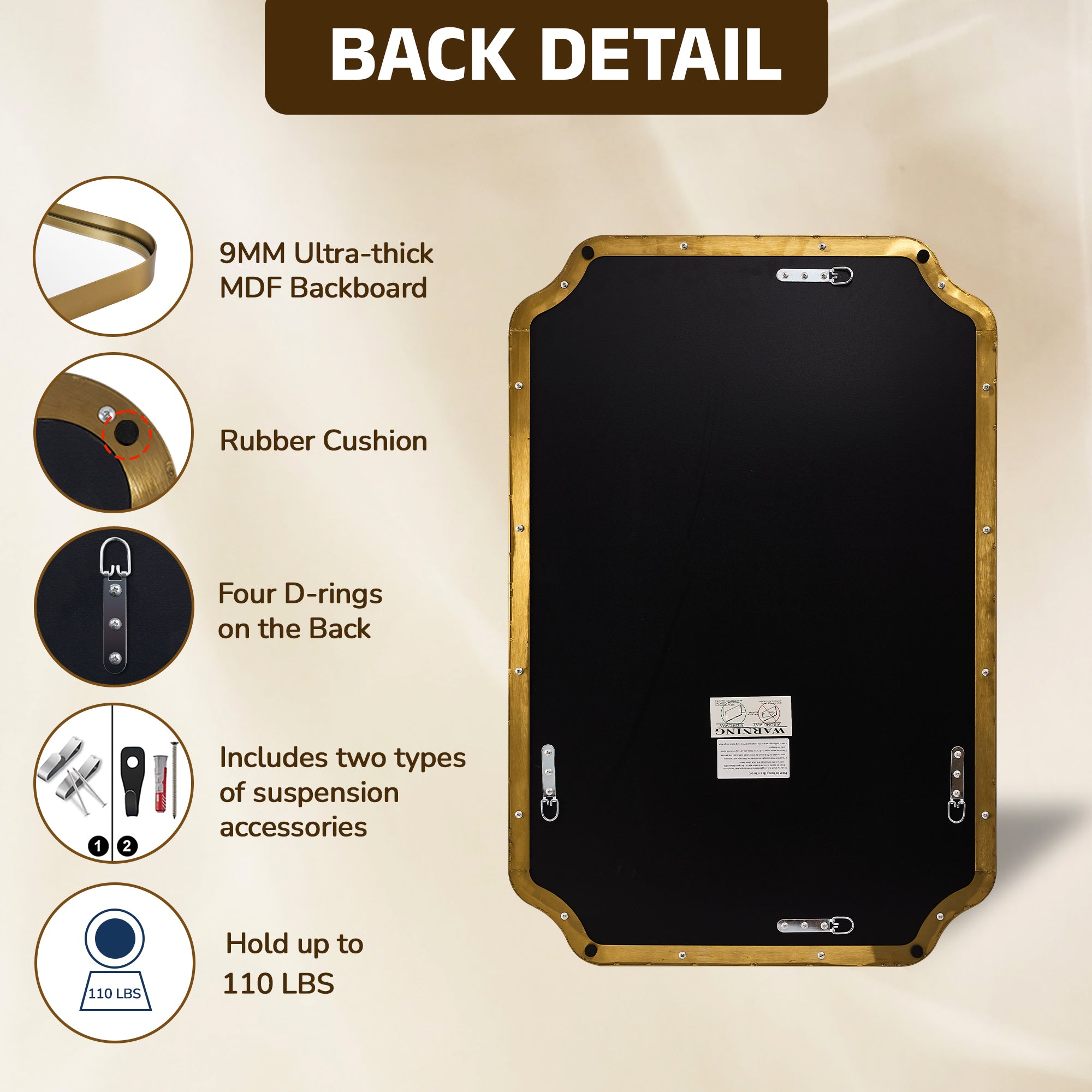 Open Box Like New:Notched Corner Rectangle Scalloped Mirror | Stainless Steel Frame