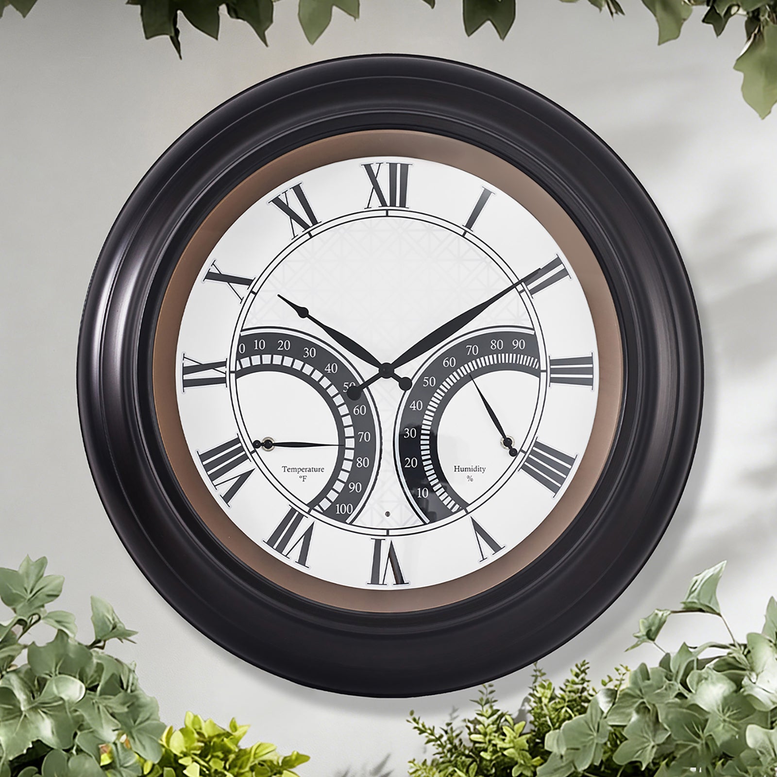 24 Inch Outdoor Wall Clock Large Waterproof Illuminated Clock with Thermometer,Geometric Dial