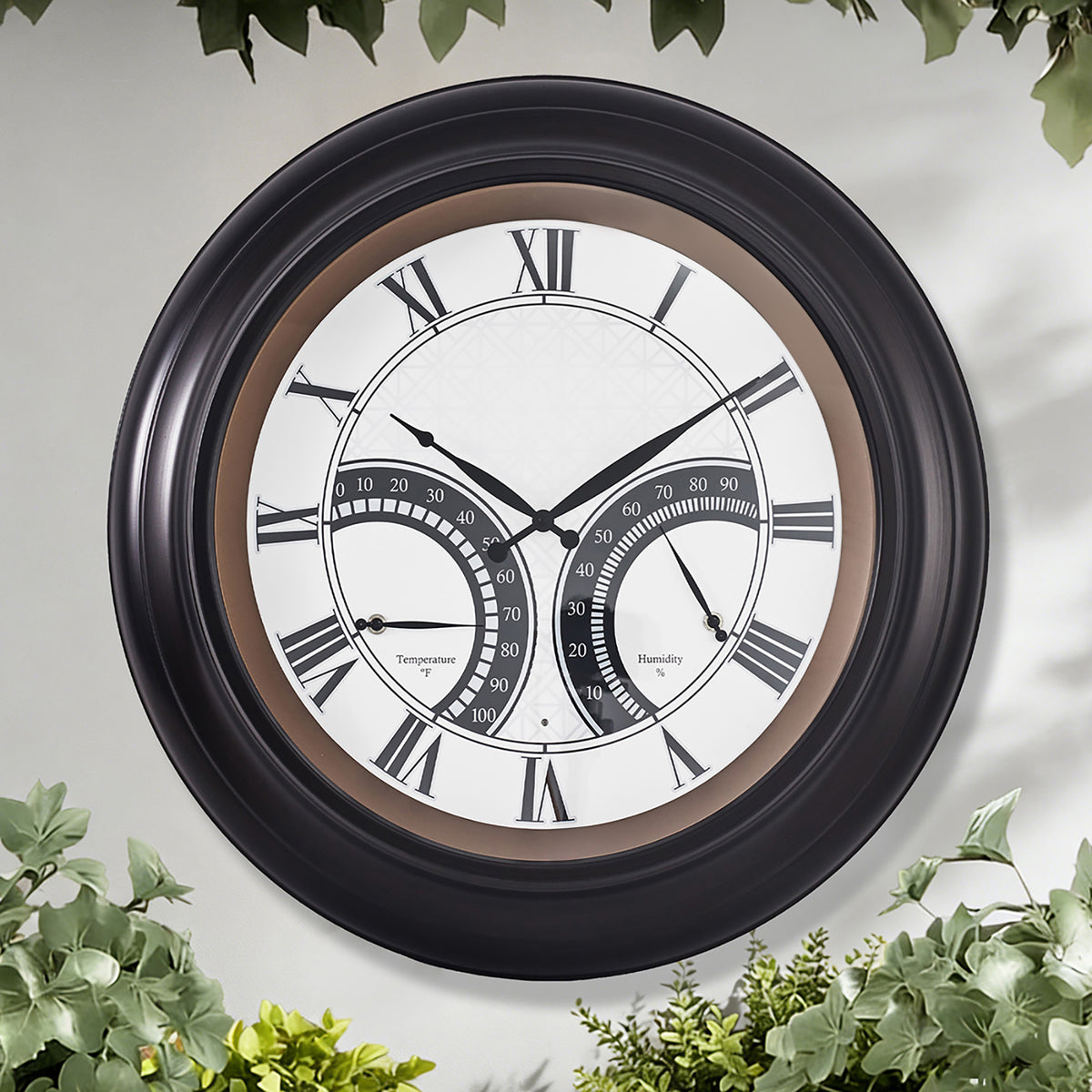 24 Inch Outdoor Wall Clock Large Waterproof Illuminated Clock with Thermometer,Geometric Dial