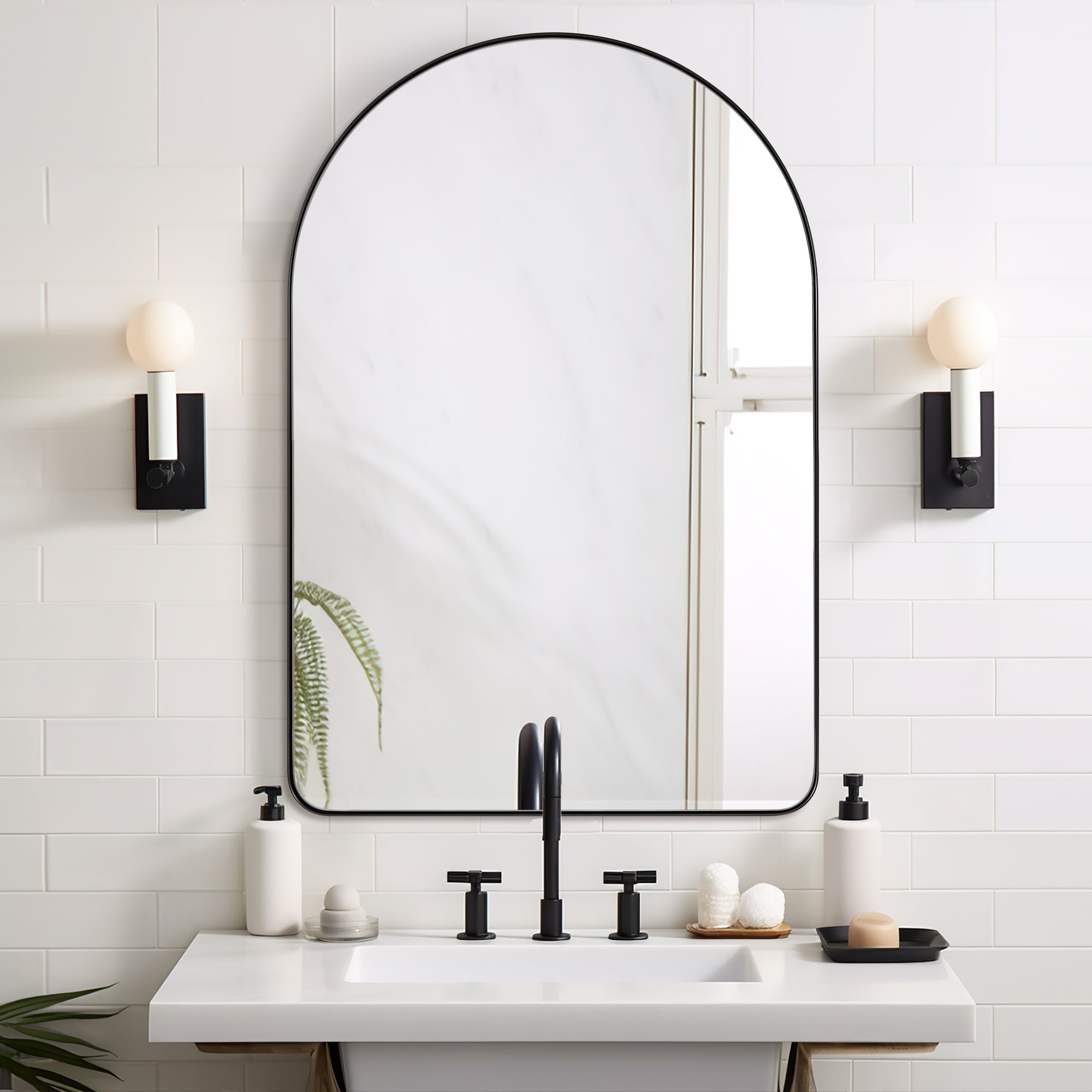 Contemporary Arched Bathroom Vanity Mirror | Stainless Steel Frame