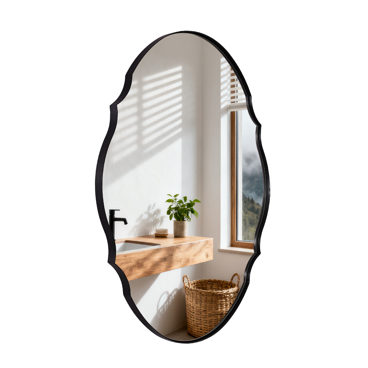 Contemporary Oval Scalloped Wall Mirror Irregular Bathroom Vanity Mirror| Stainless Steel Frame