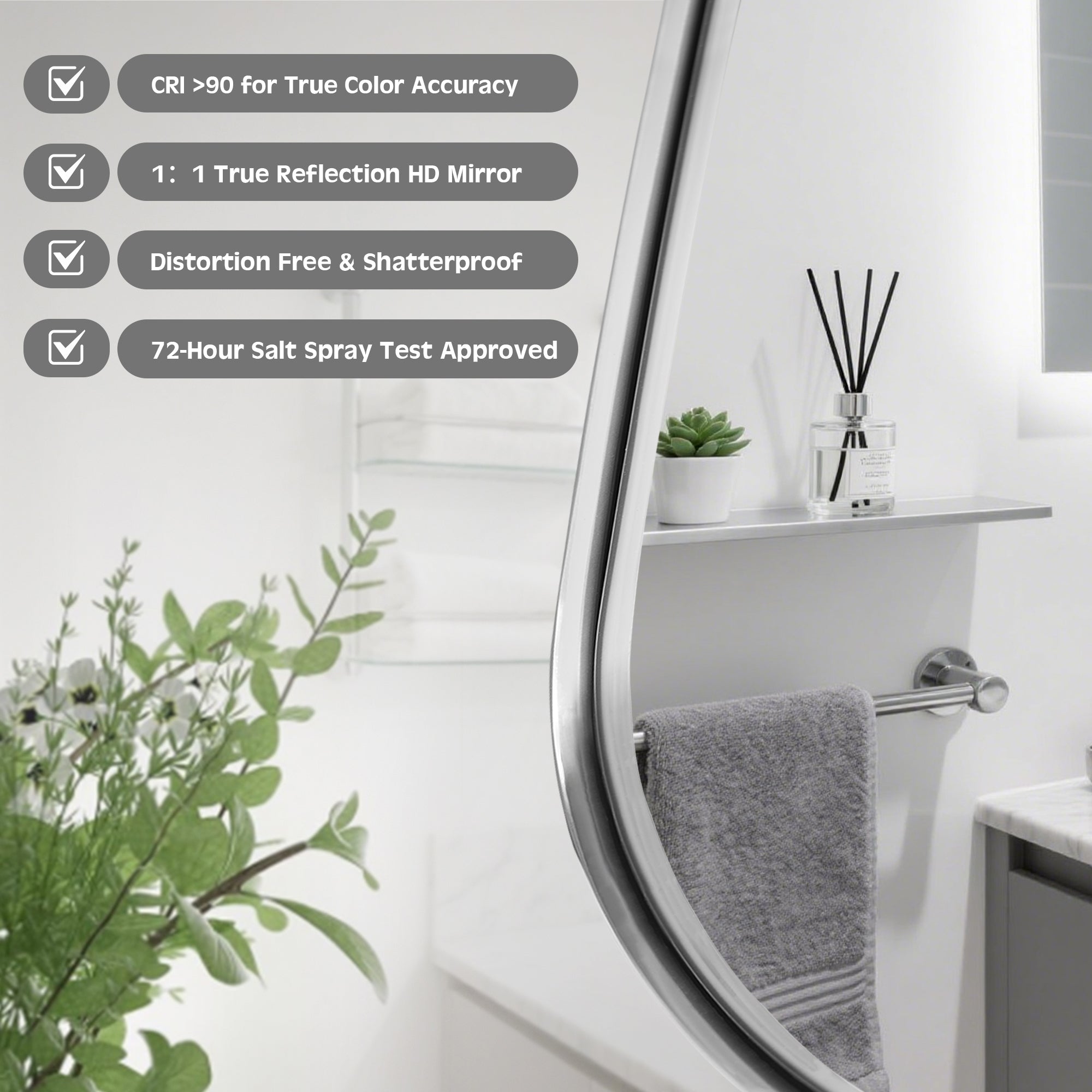 Asymmetrical Irregular Bathroom Wall Mirror | Stainless Steel Frame