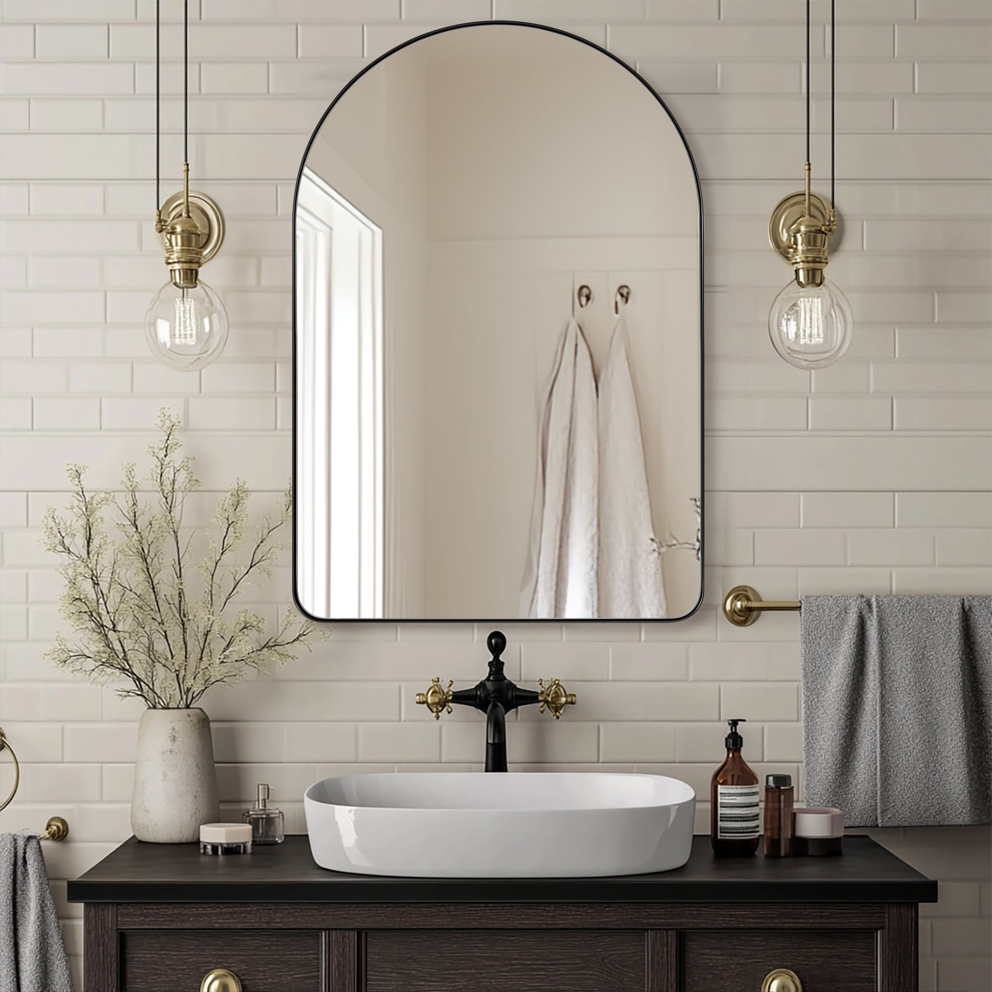 Contemporary Arched Bathroom Vanity Mirror | Stainless Steel Frame