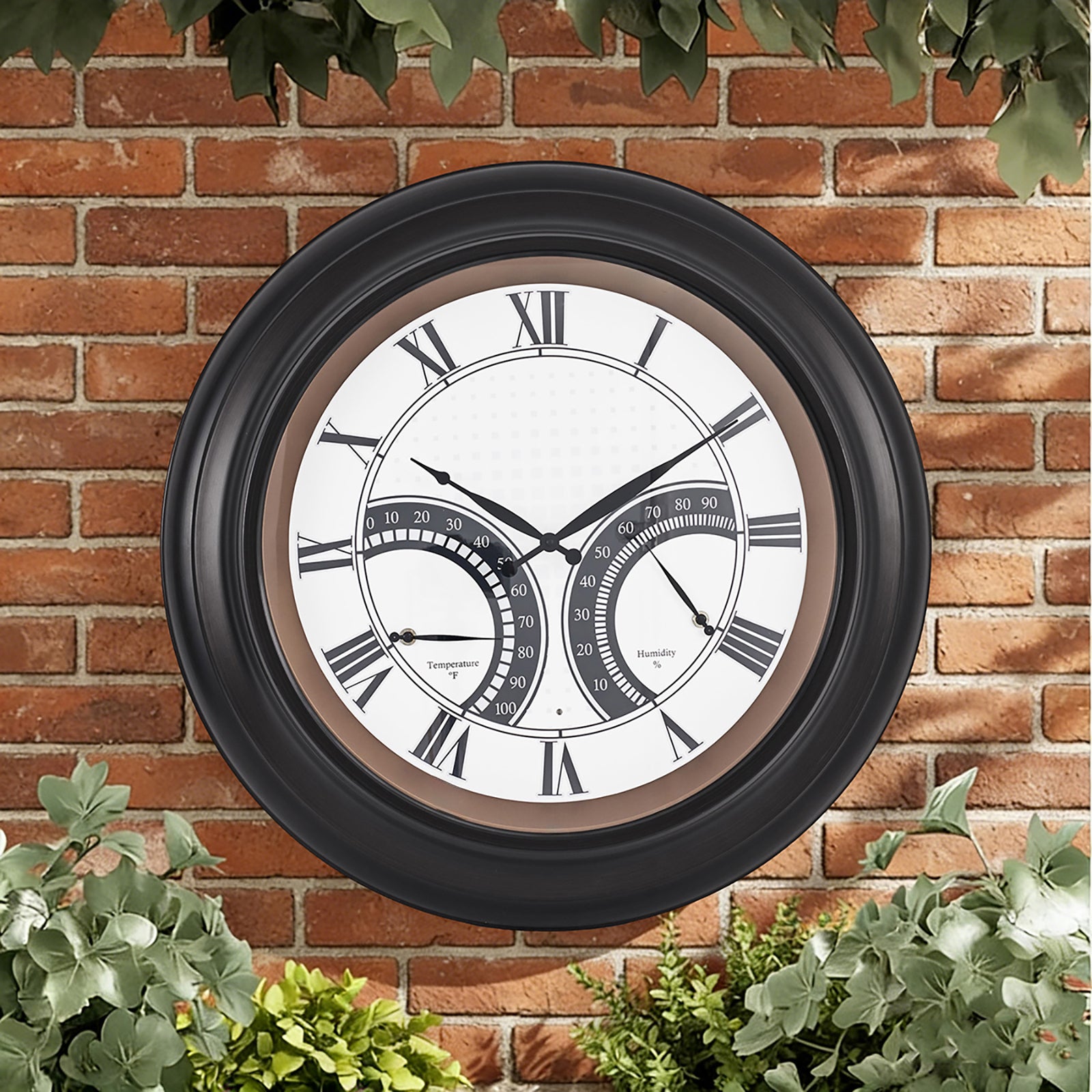 24 Inch Outdoor Wall Clock Large Waterproof Illuminated Clock with Thermometer,Square Grid Dial