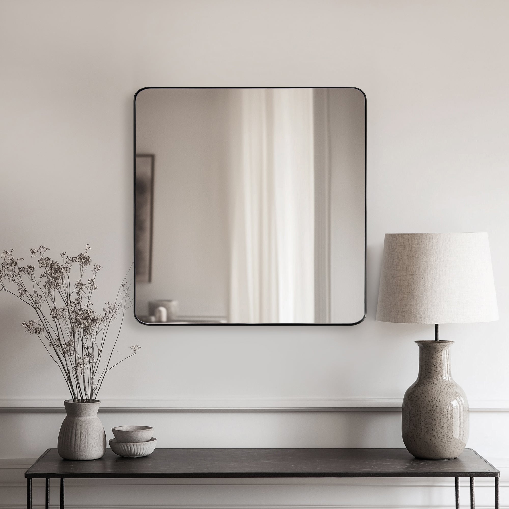 ANDY STAR Square Bathroom Mirror, Wall Decor Circle Mirror with Stainless Steel Frame