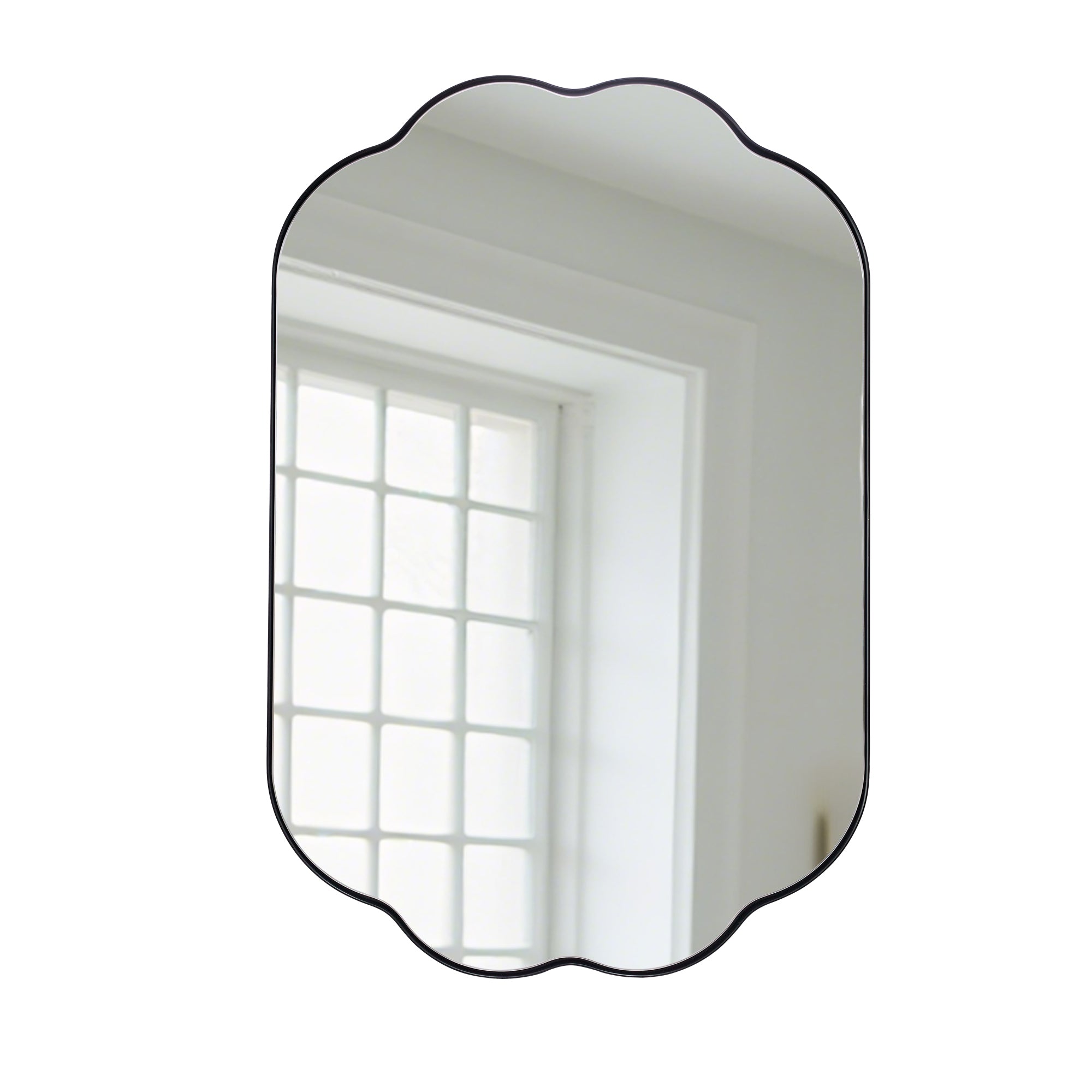 Contemporary Oval Scalloped Bathroom Vanity Wall Mirror| Stainless Steel Framed