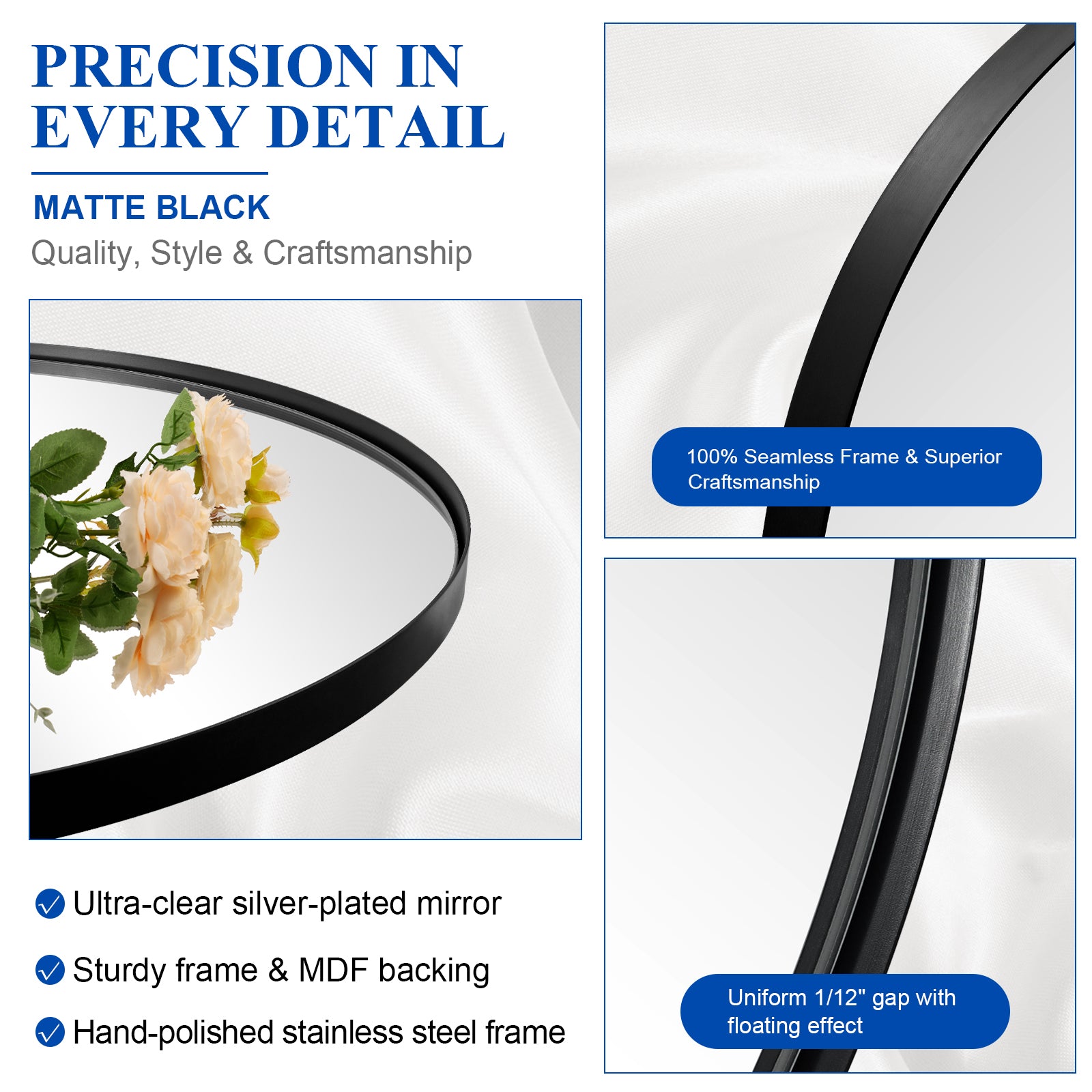 Contemporary Round Bathroom Mirrors Circle Wall Mirrors | Stainless Steel Frame