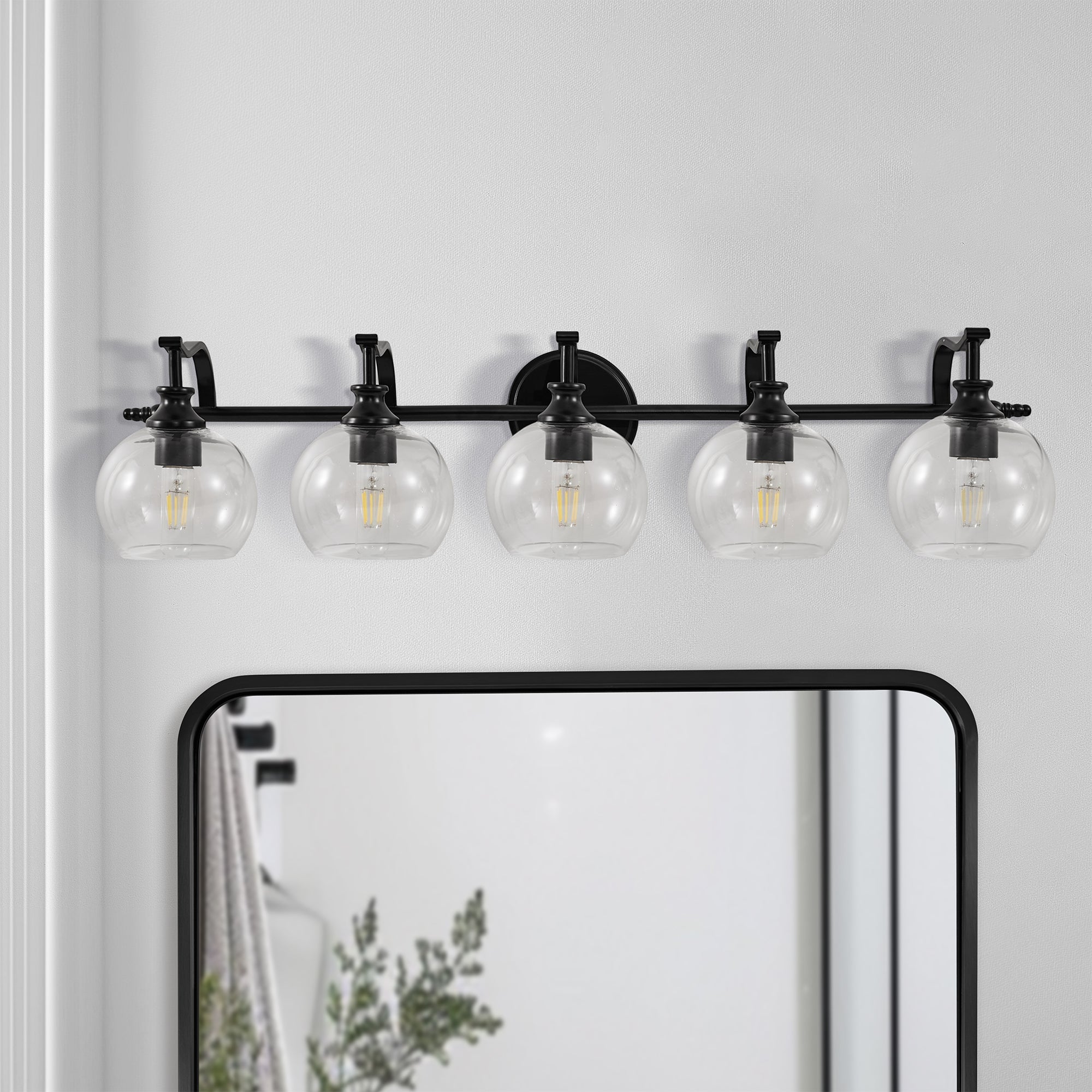 Modern Clear Globe Glass Shade Metal Crank Frame Bathroom Sconces