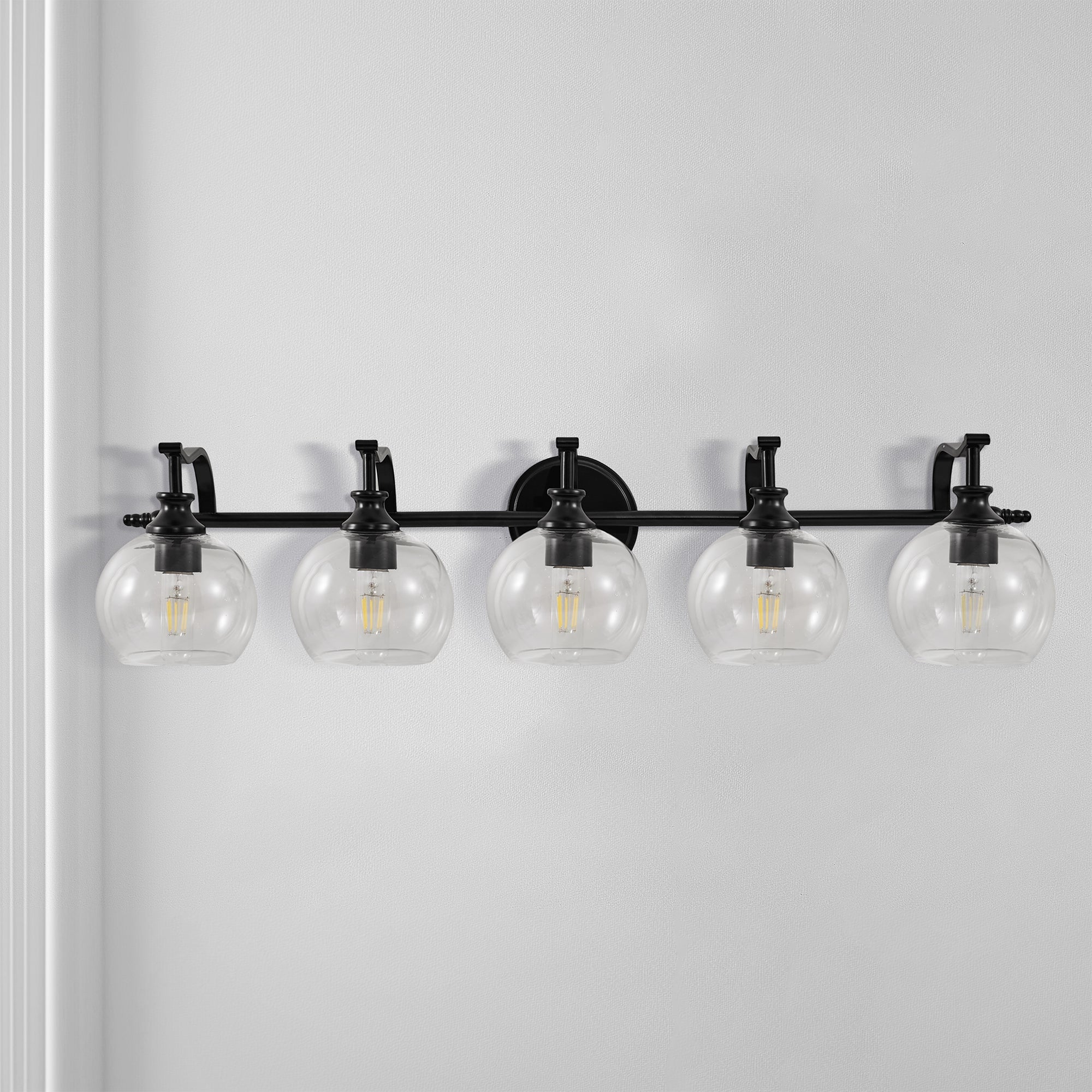 Modern Clear Globe Glass Shade Metal Crank Frame Bathroom Sconces