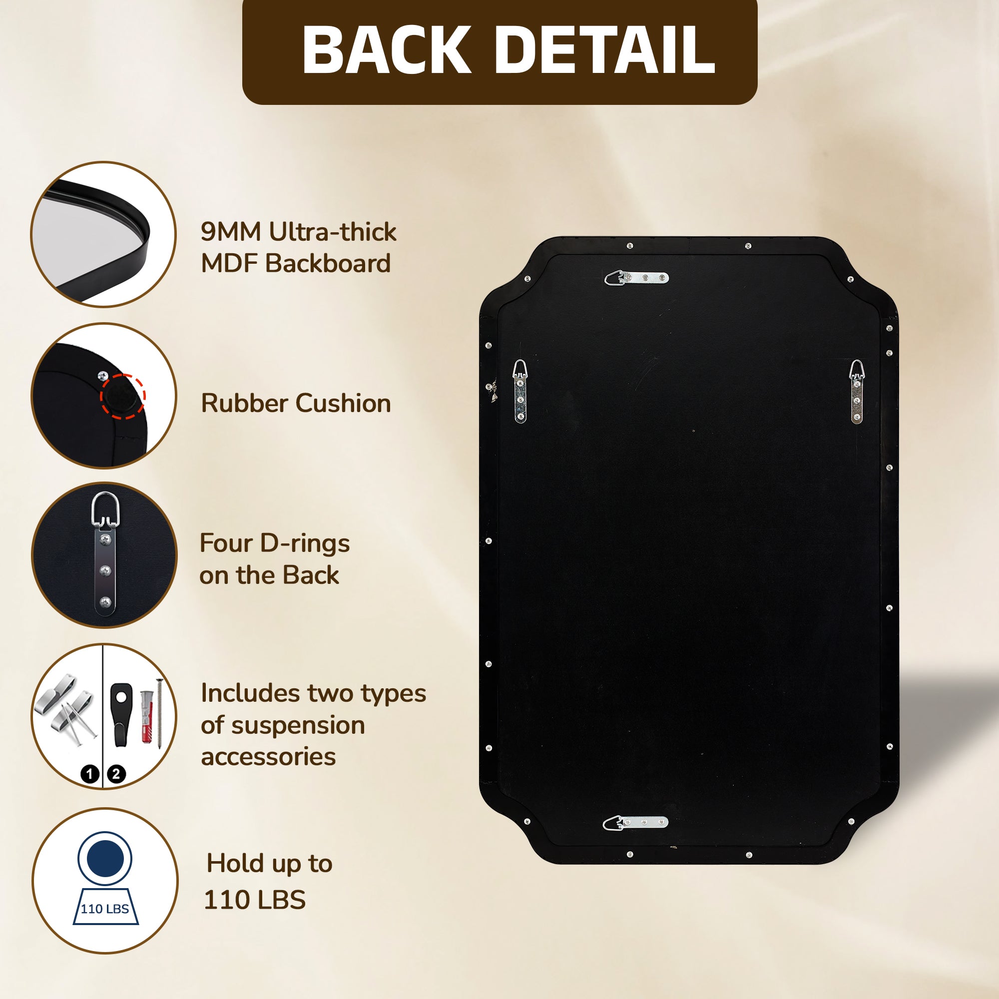 Contemporary Notched Corner Rectangle Scalloped Mirror for Wall /Bathroom | Stainless Steel Frame