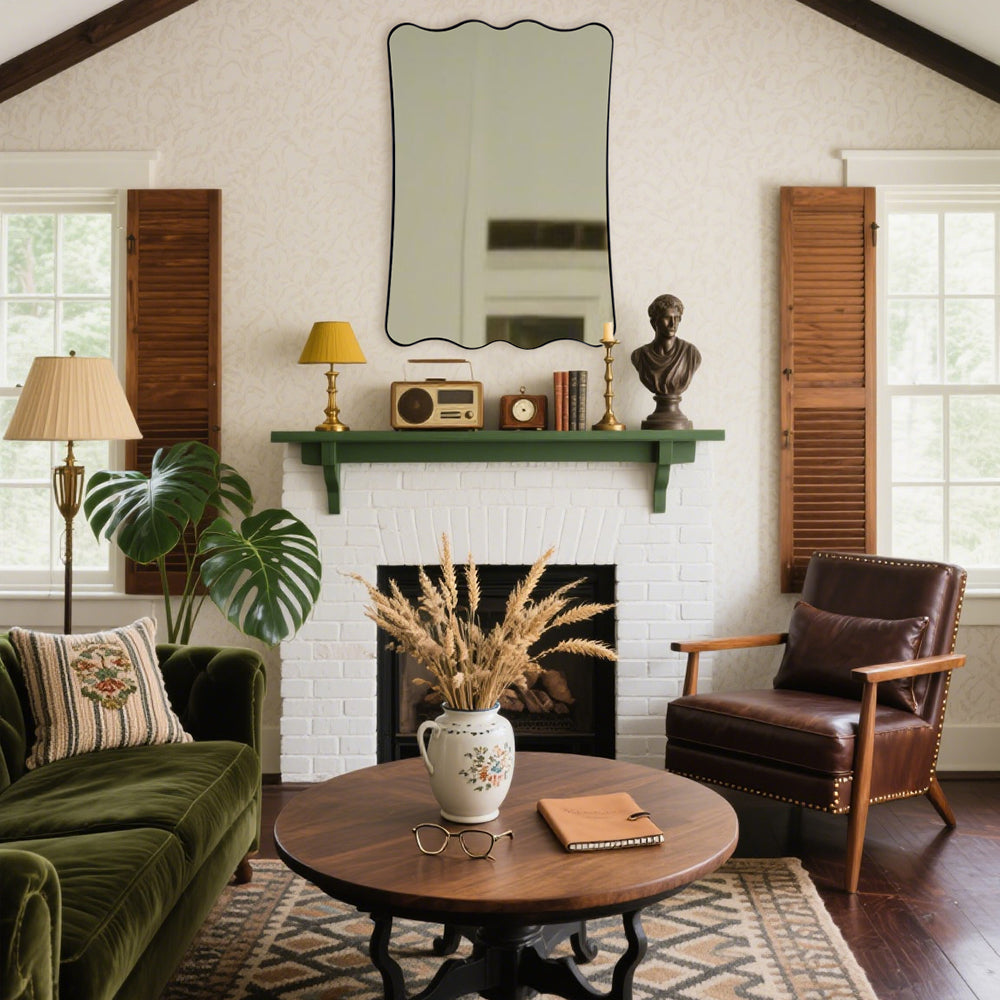 Contemporary Wavy Scalloped Rectangle Mirror Decorative Bathroom Mirror | Stainless Steel Frame