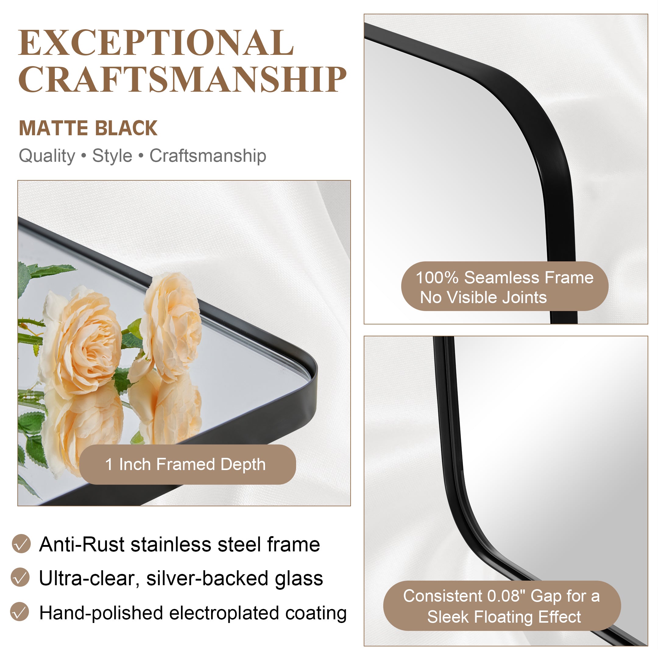 Modern Oblong Bathroom Mirror Long Oval Mirror | Stainless Steel Frame