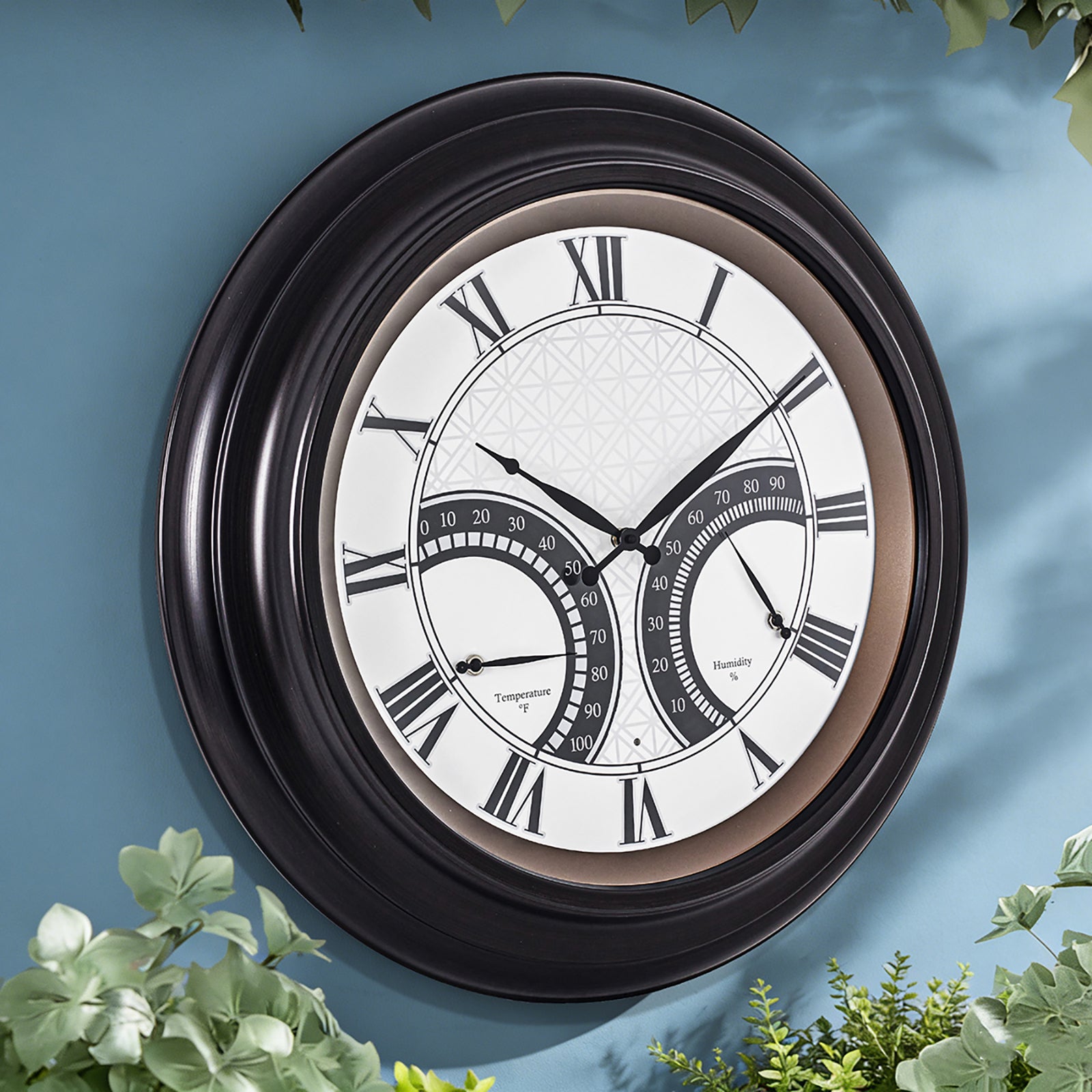 24 Inch Outdoor Wall Clock Large Waterproof Illuminated Clock with Thermometer,Geometric Dial