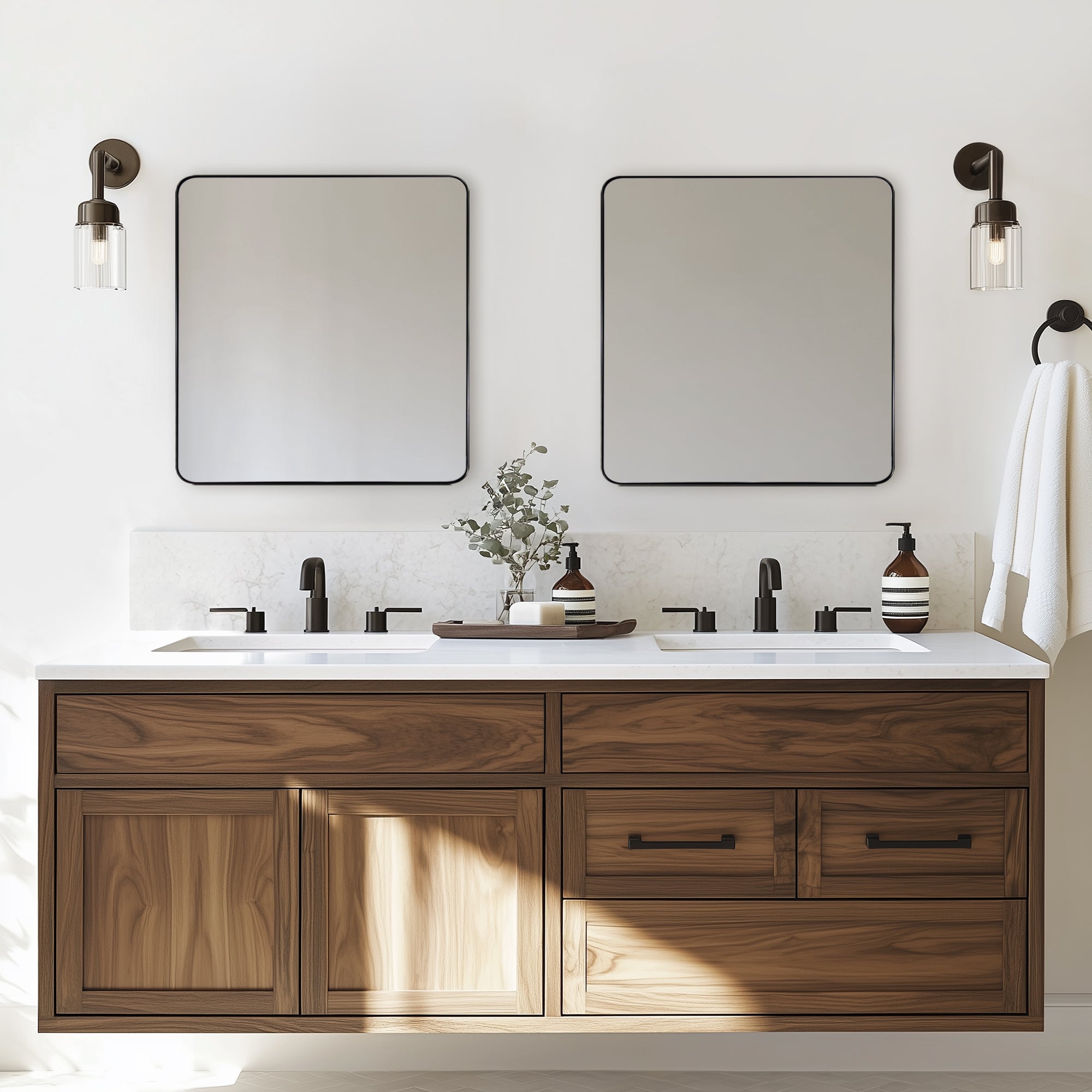 ANDY STAR Square Bathroom Mirror, Wall Decor Circle Mirror with Stainless Steel Frame
