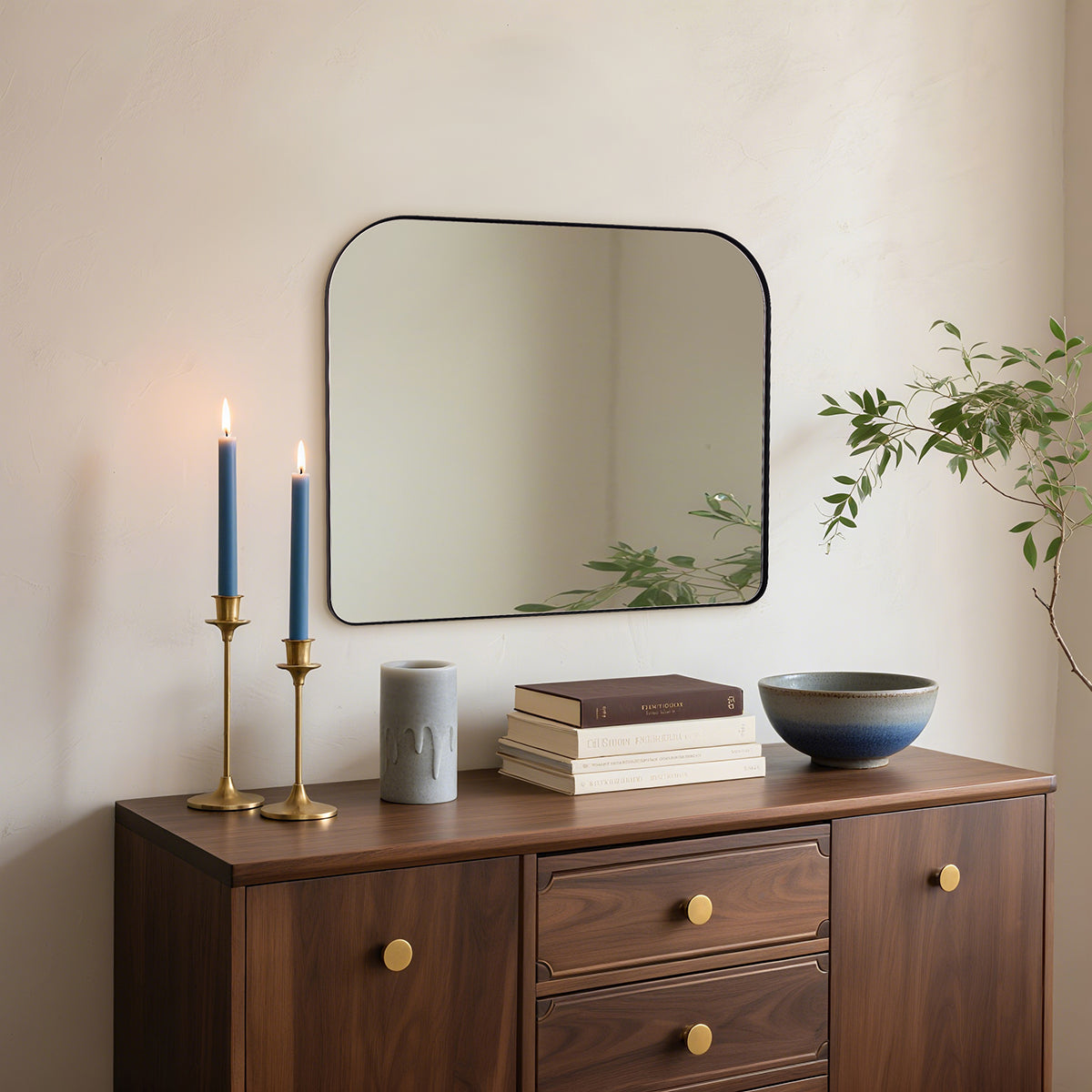 Modern Mantel Wide Arch Rectangle Bathroom Vanity Mirror | Stainless Steel Frame