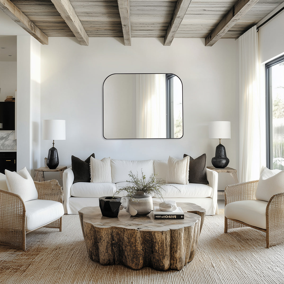 Modern Mantel Wide Arch Rectangle Bathroom Vanity Mirror | Stainless Steel Frame