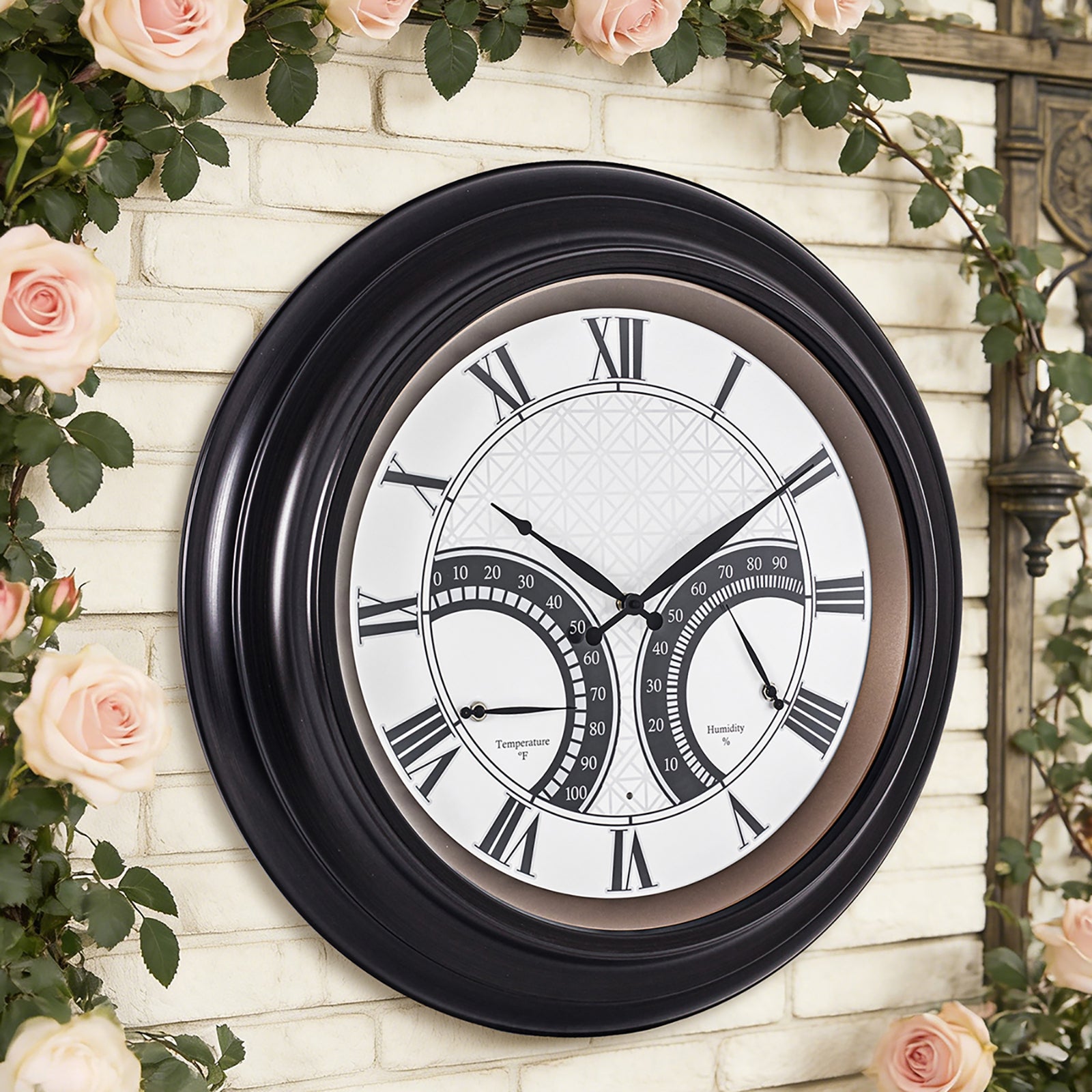 24 Inch Outdoor Wall Clock Large Waterproof Illuminated Clock with Thermometer,Geometric Dial