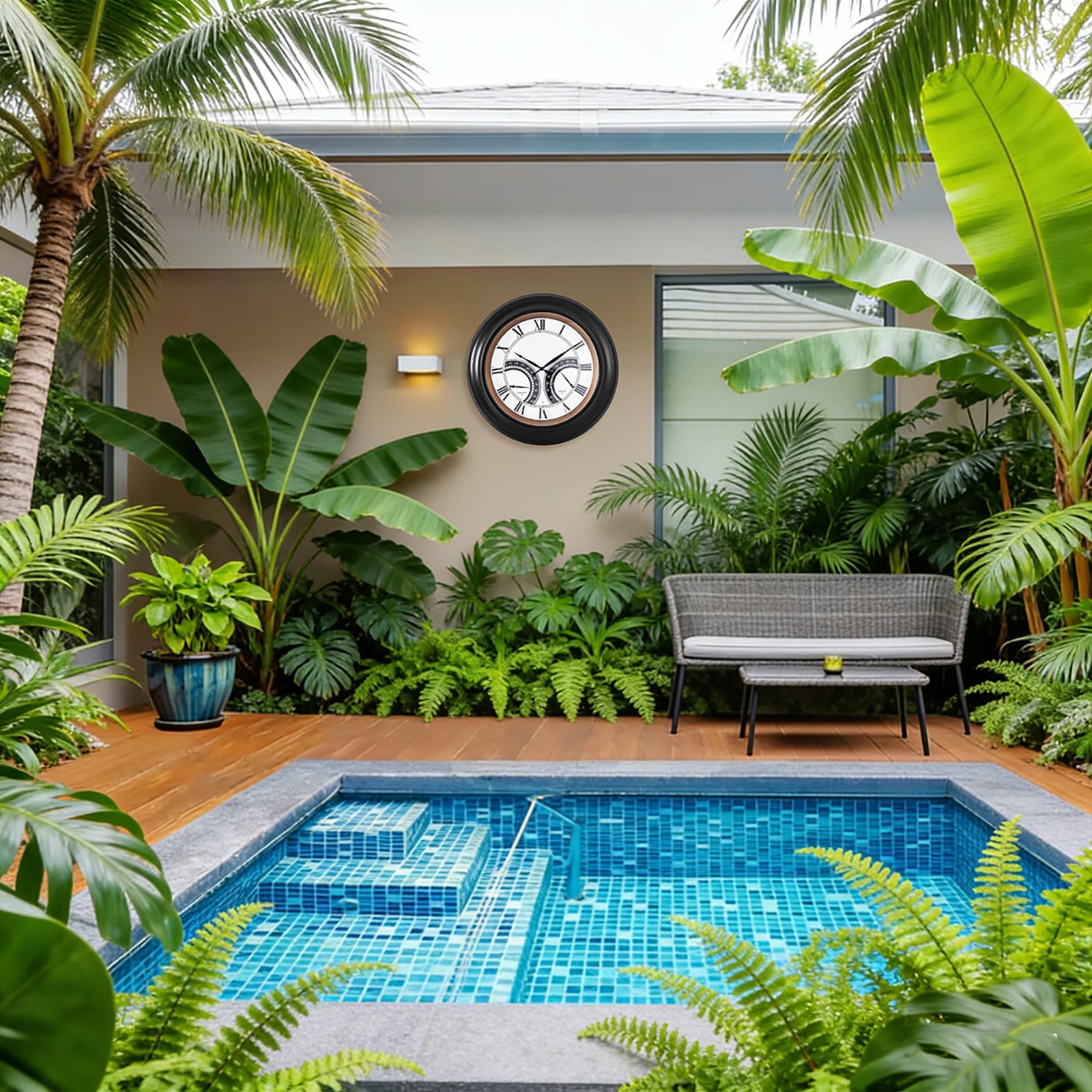 Contemporary 24 Inch Large Outdoor Wall Clock Waterproof Illuminated Clock,Stripe Dial
