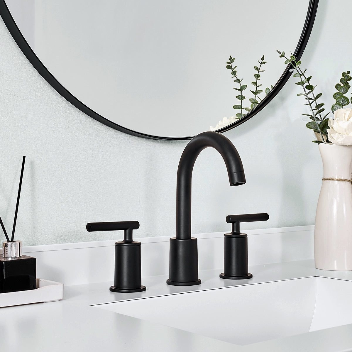 ANDY STAR Bathroom Faucet 3 Hole, 360 Degree Swivel Spout Bathroom Sink Faucet with 2 Level Handle of Hot&Cold Water Control