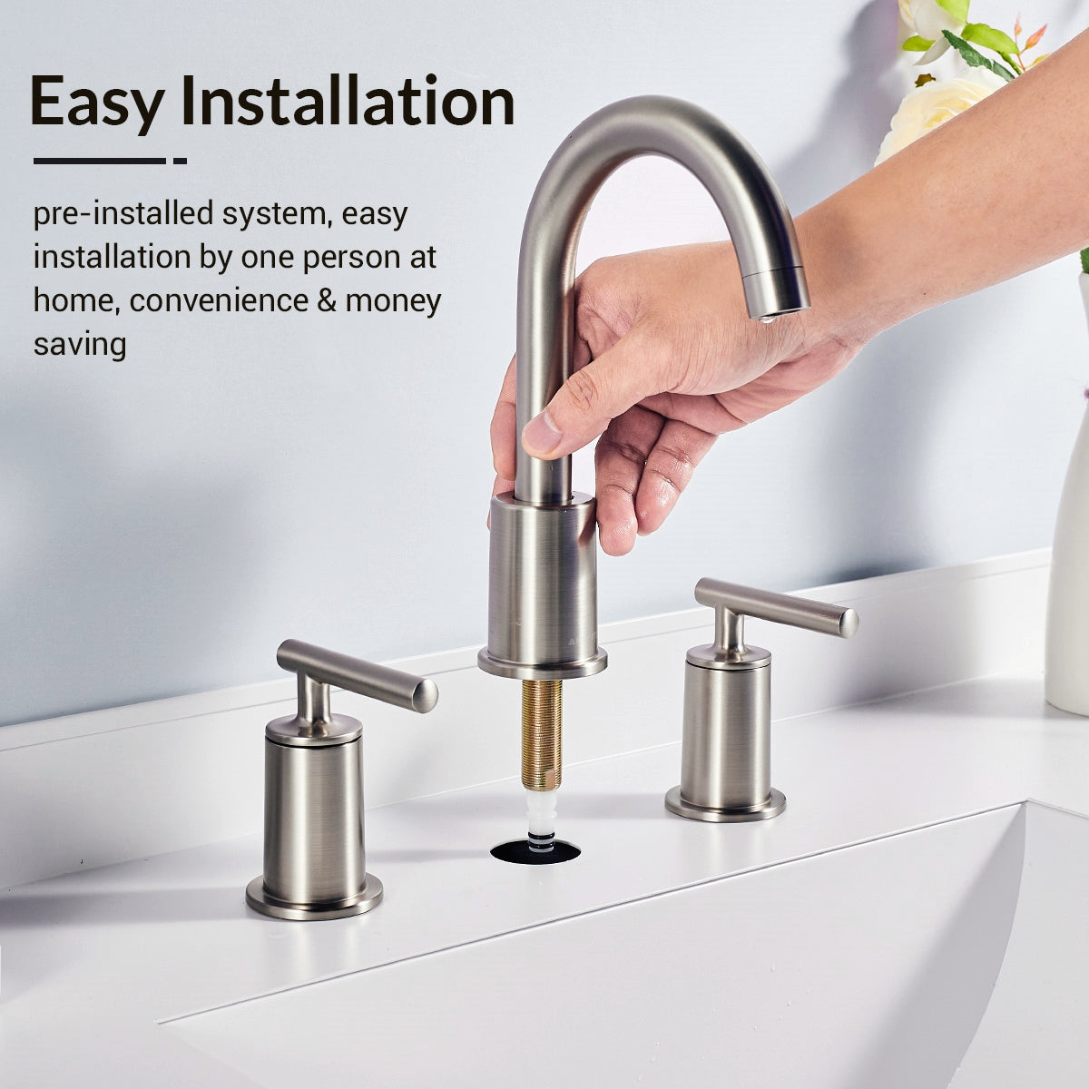 ANDY STAR Bathroom Faucet 3 Hole, 360 Degree Swivel Spout Bathroom Sink Faucet with 2 Level Handle of Hot&Cold Water Control