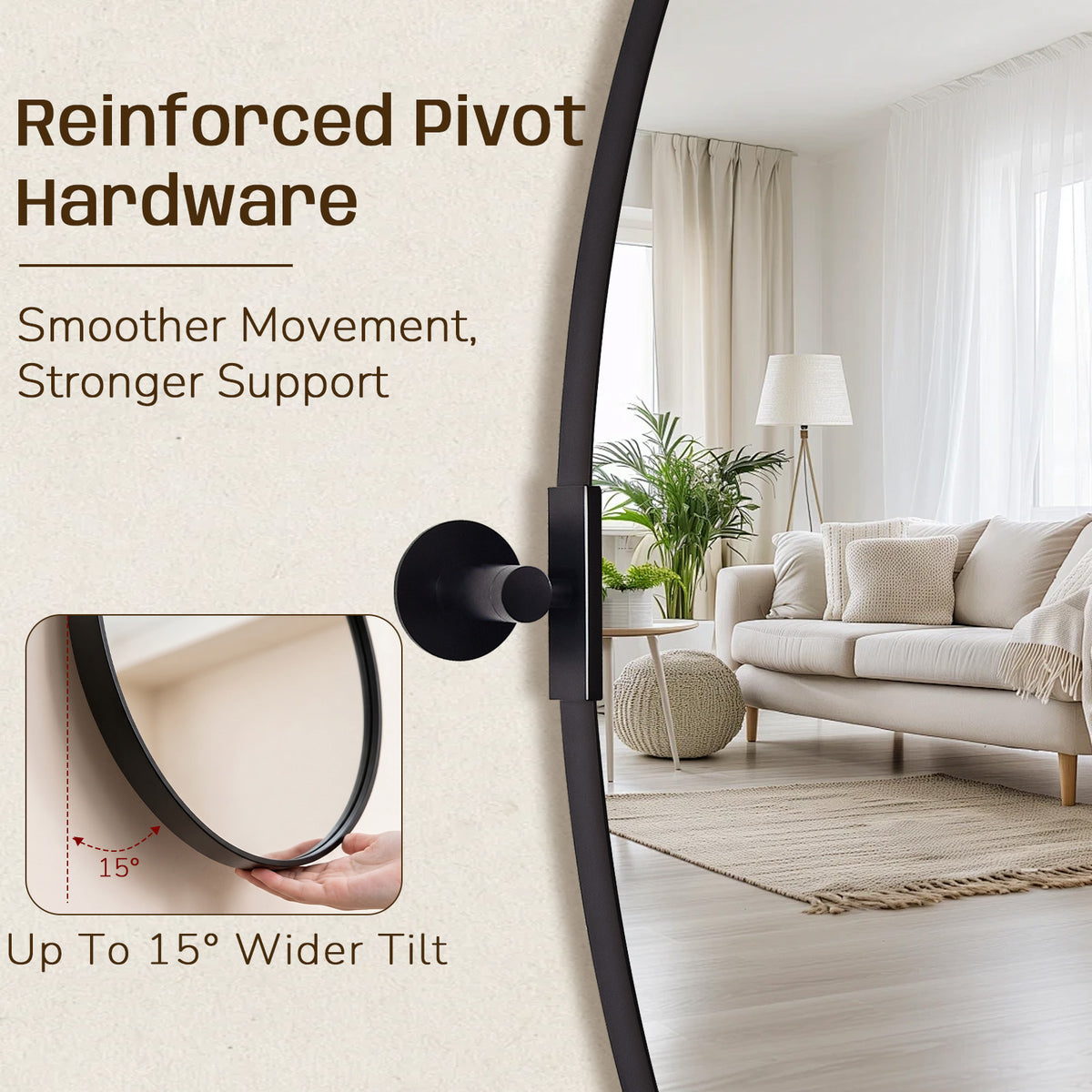 Oval Pivot Mirrors Adjustable Tilting Angle Floating Bathroom Mirror| Stainless Steel Framed