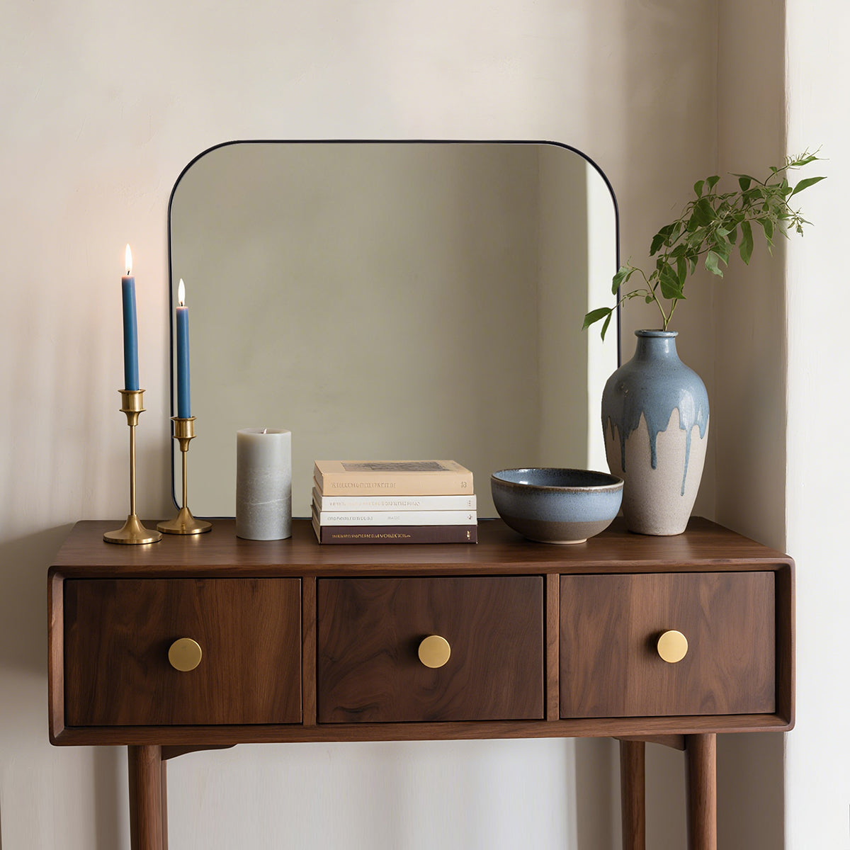 Modern Mantel Wide Arch Rectangle Bathroom Vanity Mirror | Stainless Steel Frame