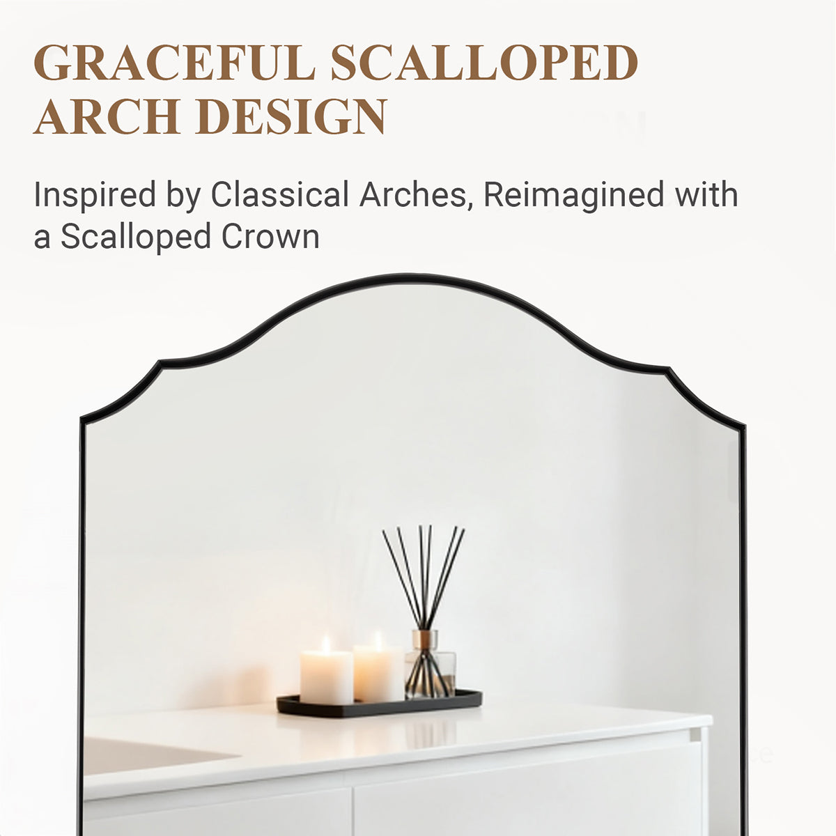Contemporary Arched Curved Scalloped Mirror Bathroom Vanity Mirror | Stainless Steel Frame