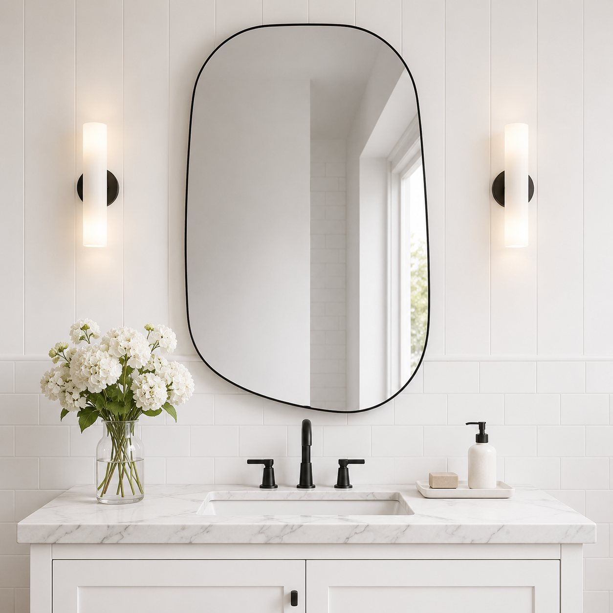 Asymmetrical Irregular Bathroom Wall Mirror | Stainless Steel Frame