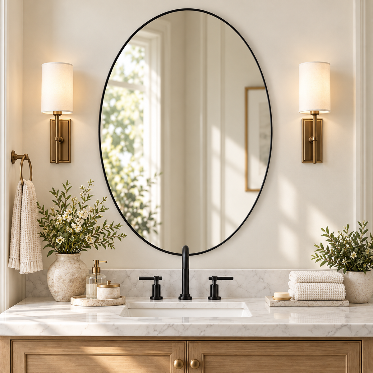 Modern Oval Bathroom Wall Mirrors |Stainless Steel Framed
