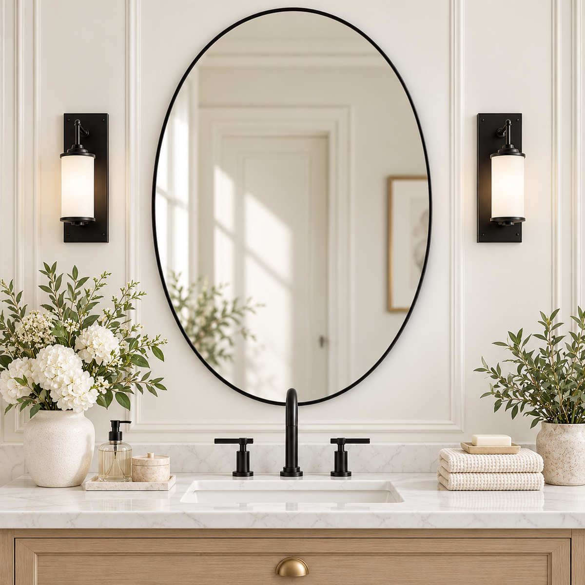 Modern Oval Bathroom Wall Mirrors |Stainless Steel Framed