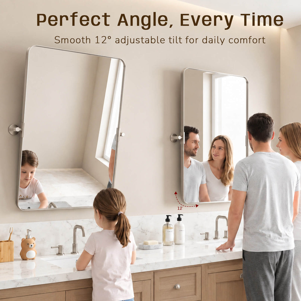 Tilting Rectangular Pivot Mirror for Bathroom/Vanity Floating Mirror | Stainless Steel Frame