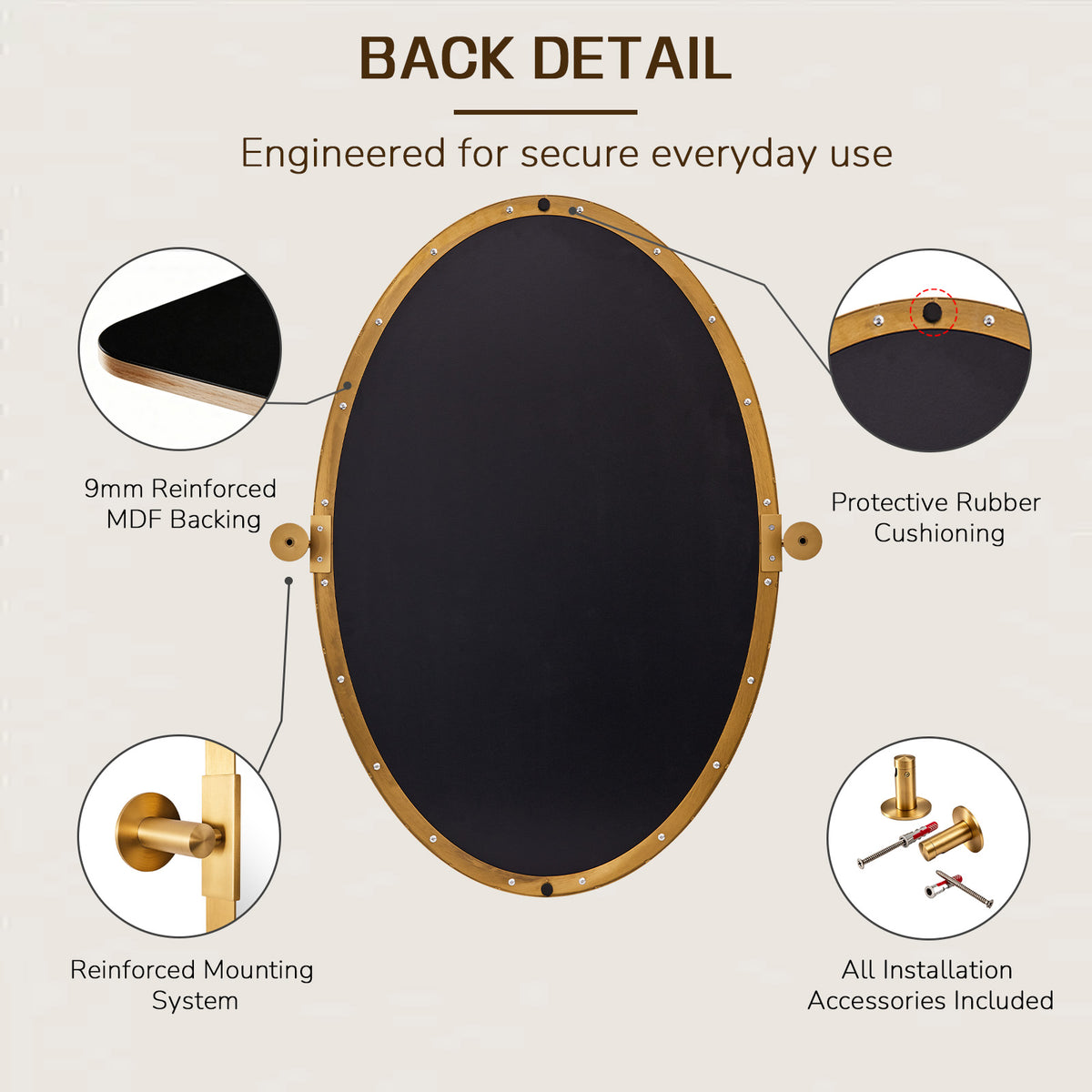 Oval Pivot Mirrors Adjustable Tilting Angle Floating Bathroom Mirror| Stainless Steel Framed