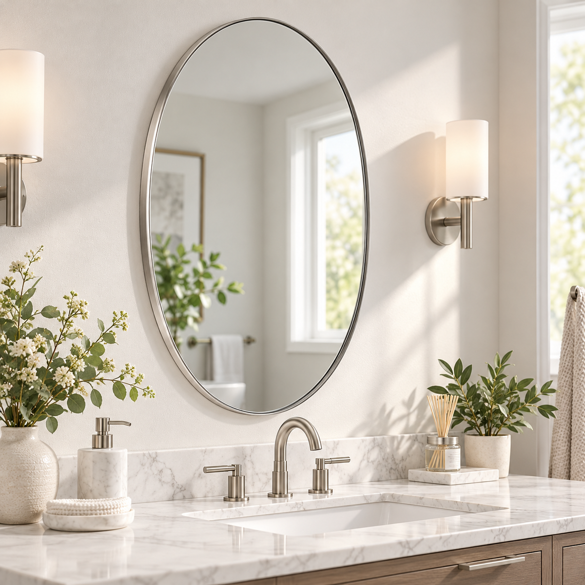 Modern Oval Bathroom Wall Mirrors |Stainless Steel Framed
