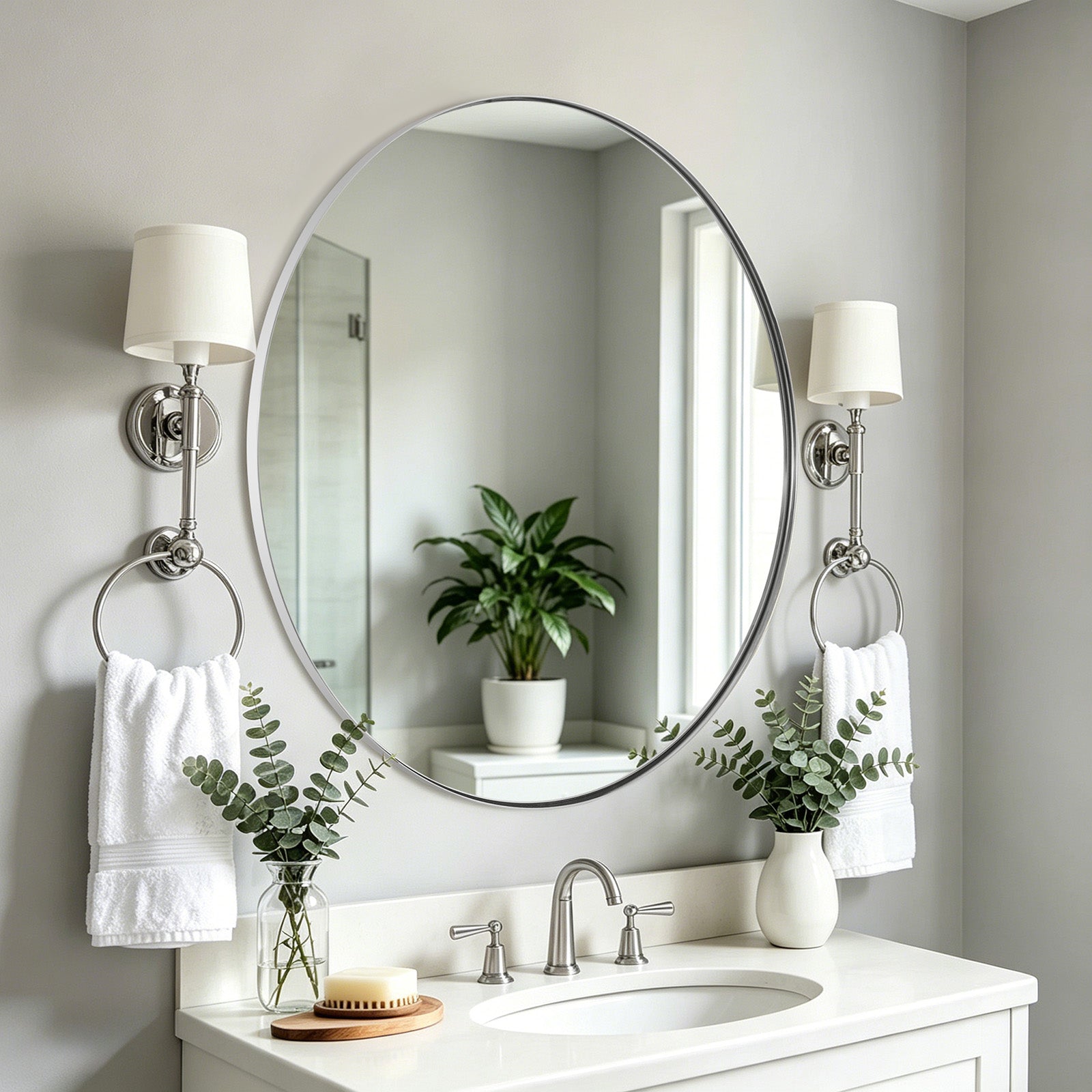 Contemporary Round Bathroom Mirrors Circle Wall Mirrors | Stainless Steel Frame