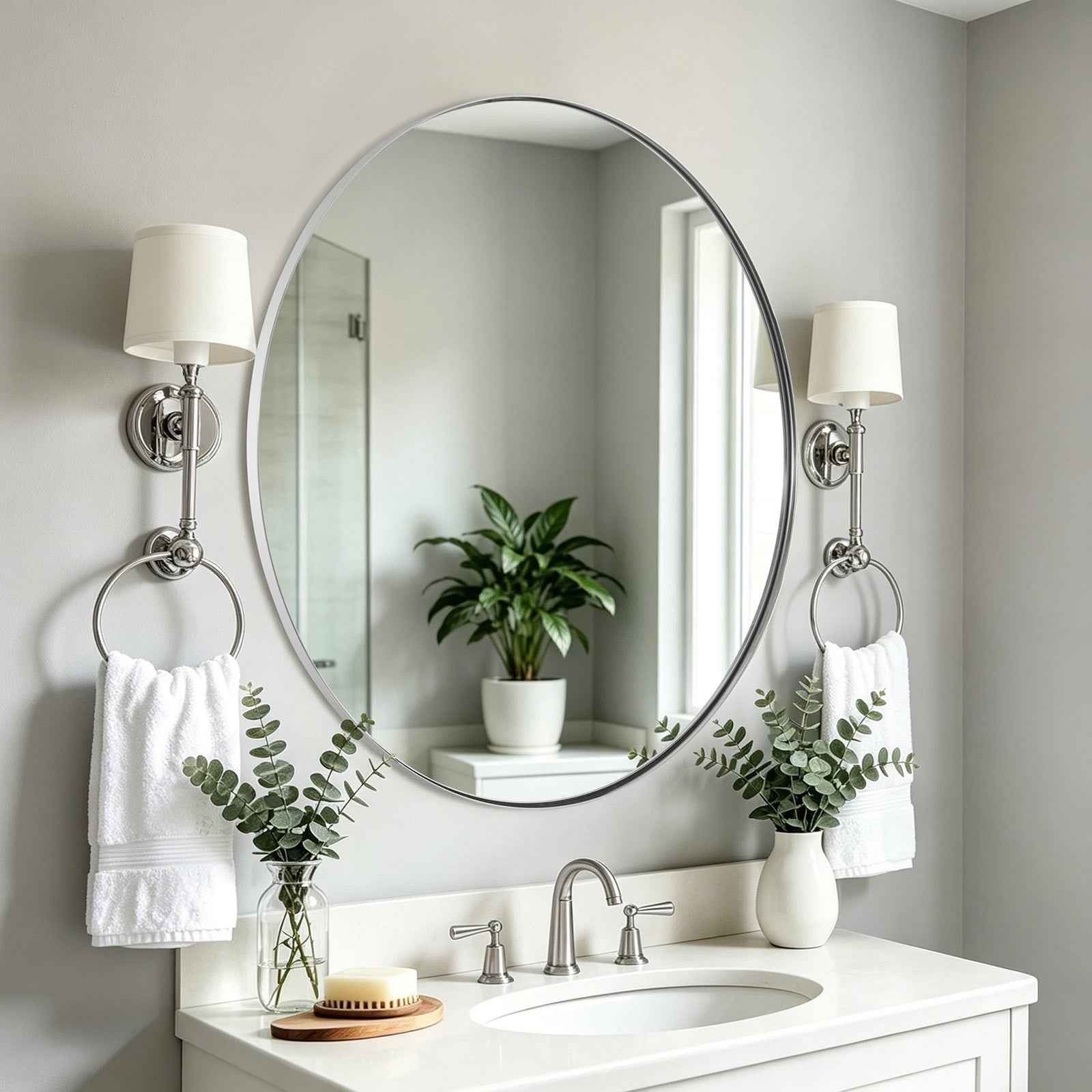 Contemporary Round Bathroom Mirrors Circle Wall Mirrors | Stainless Steel Frame