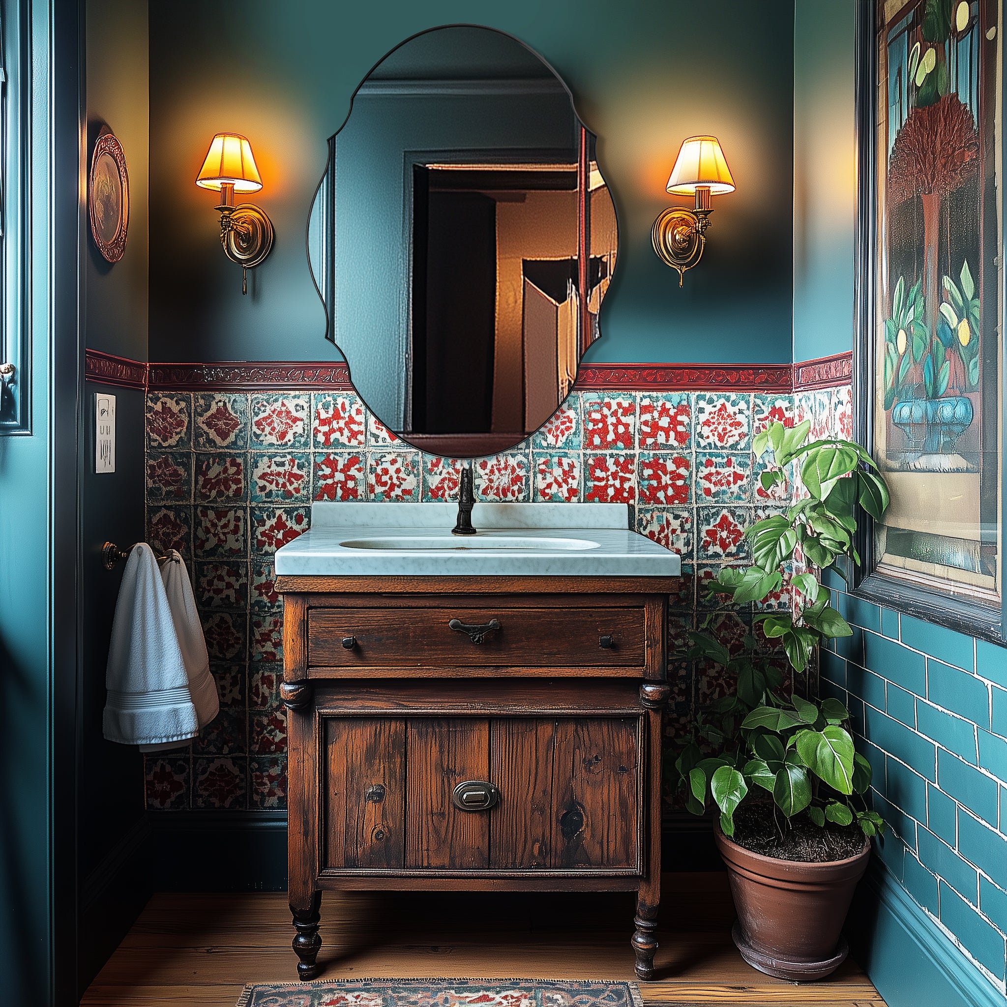 Contemporary Oval Scalloped Wall Mirror Irregular Bathroom Vanity Mirror| Stainless Steel Frame