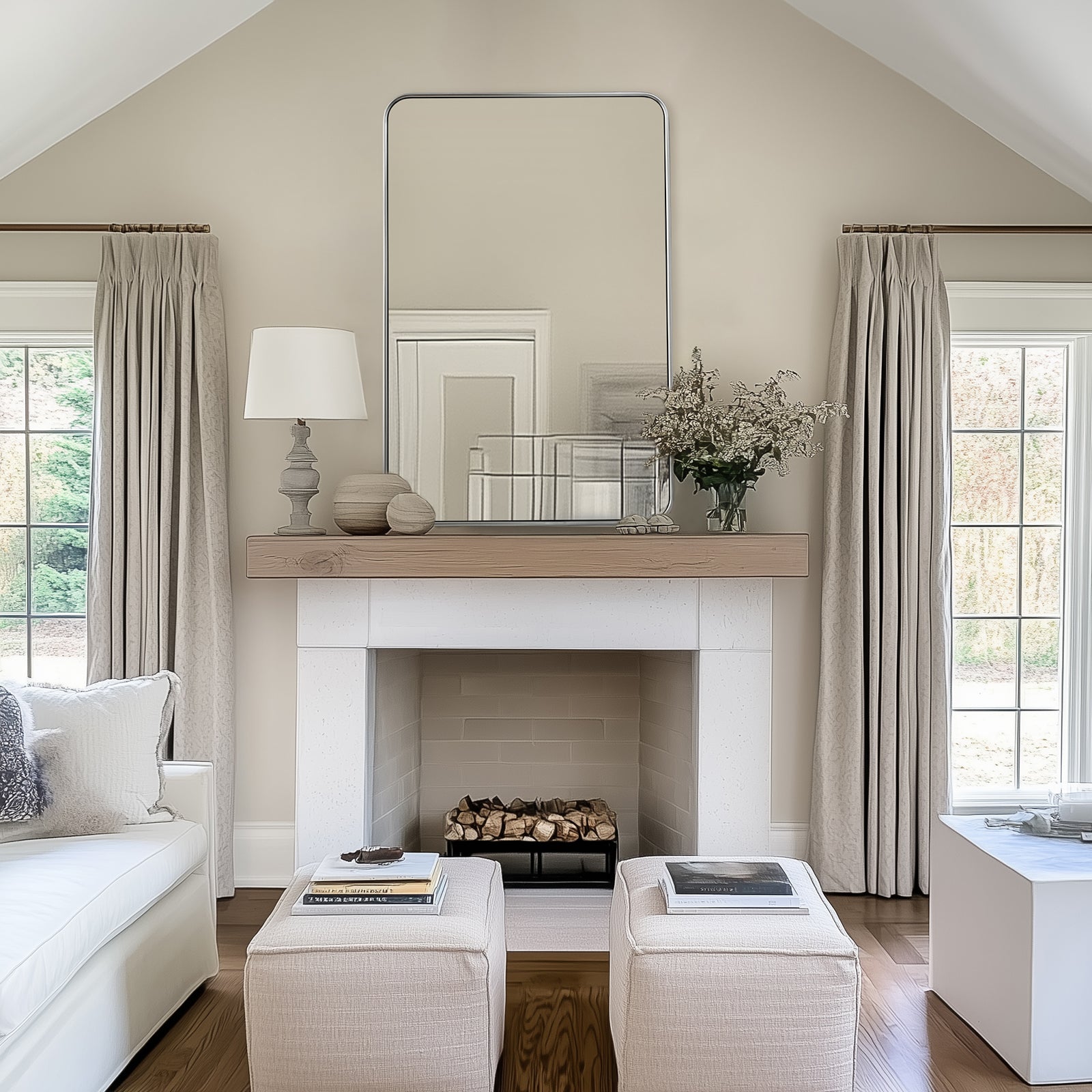 Contemporary Rounded Rectangular Bathroom Mirrors| Stainless Steel Thick Frame